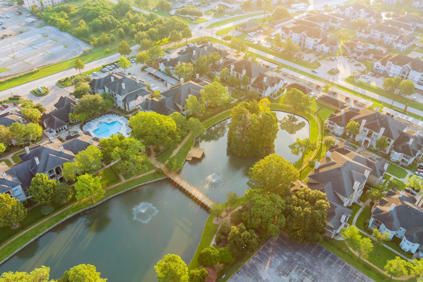 An overhead view of a neighborhood in Houston, Texas.