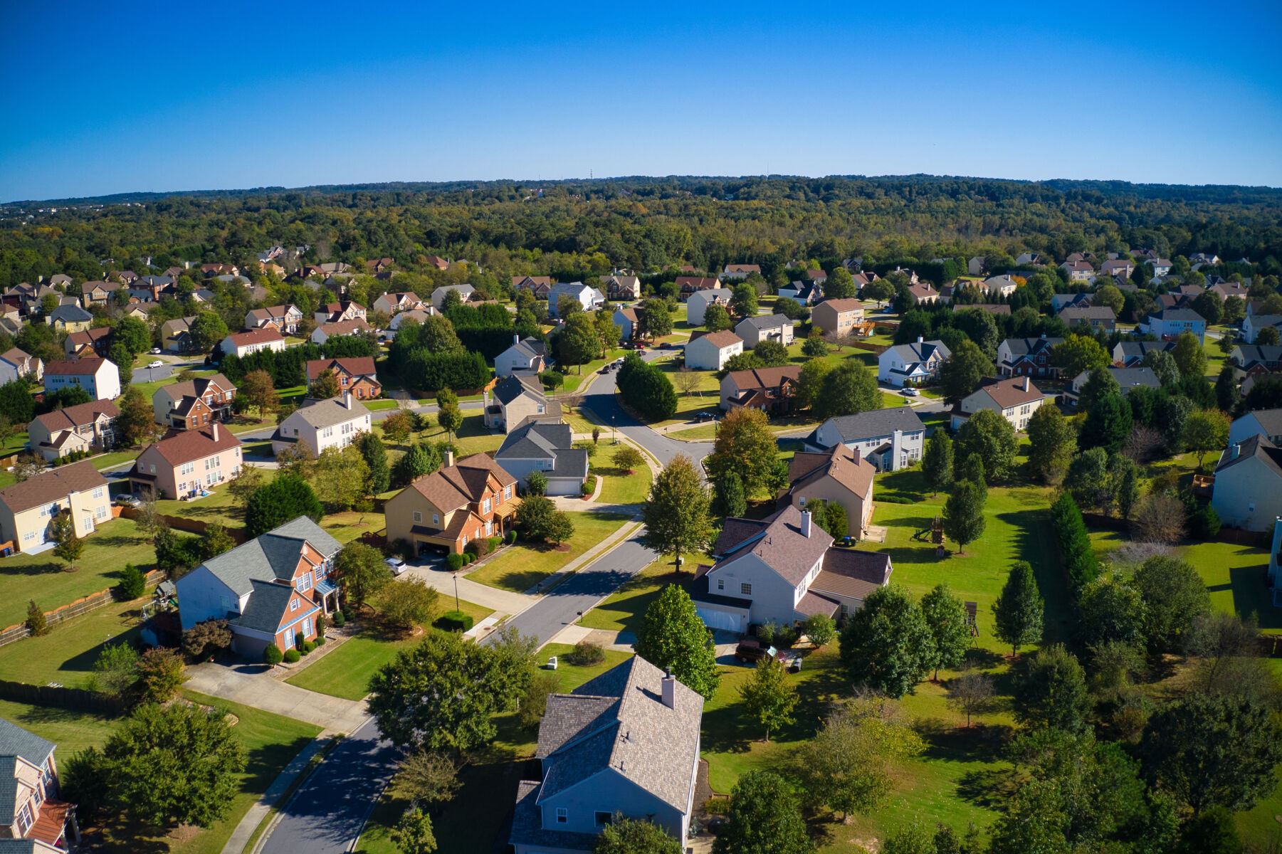 An overhead view of a neighborhood in Atlanta, Georgia.