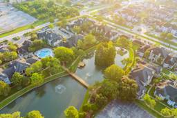An overhead view of a neighborhood in Houston, Texas.