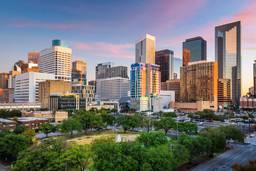 A view of downtown Houston at night.