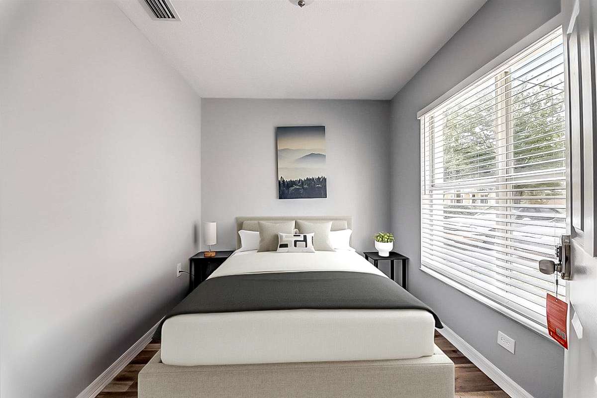 bedroom, detected: bed, window blind