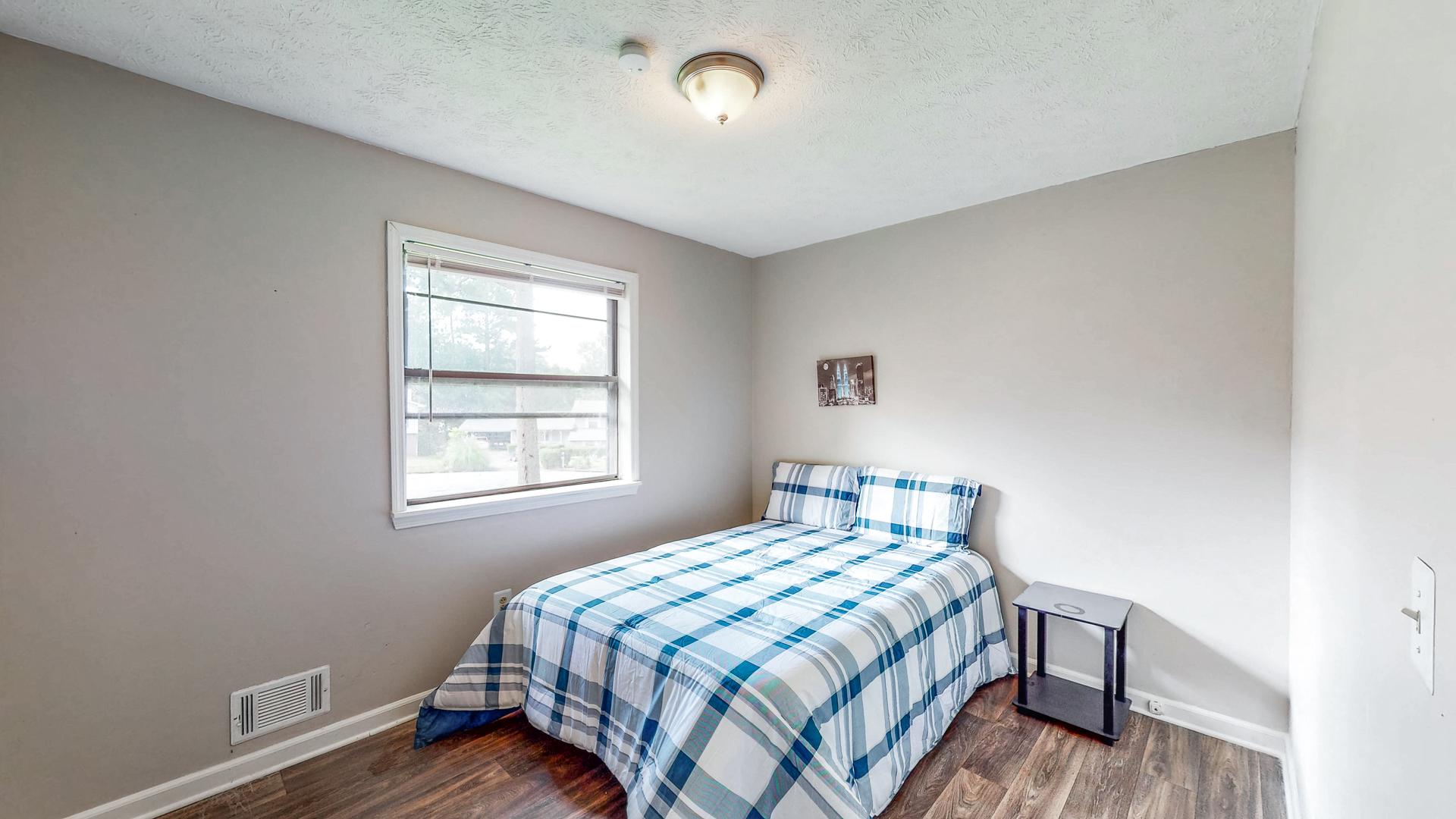 bedroom, detected: window blind, bed