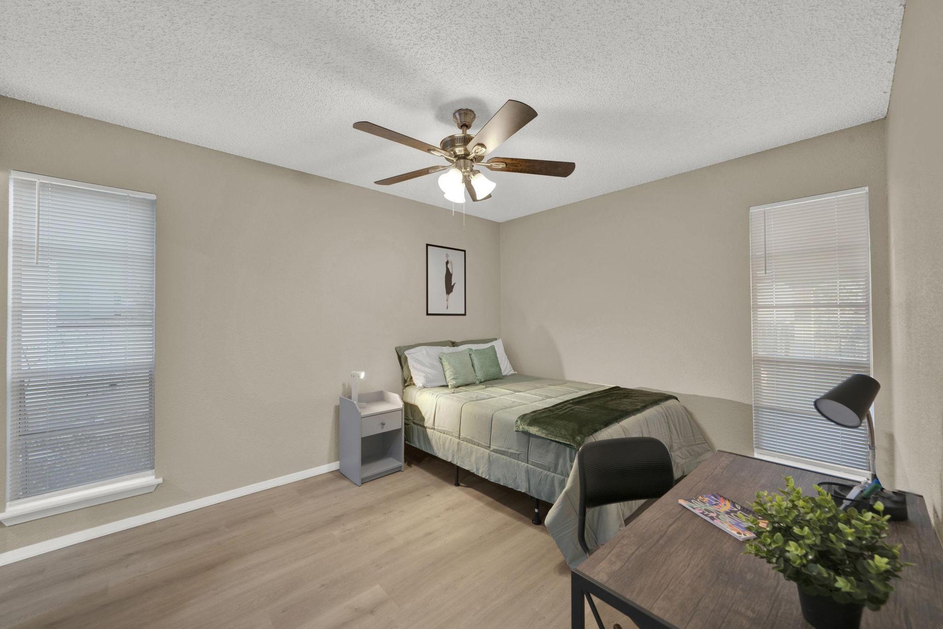 full sized bed & working space