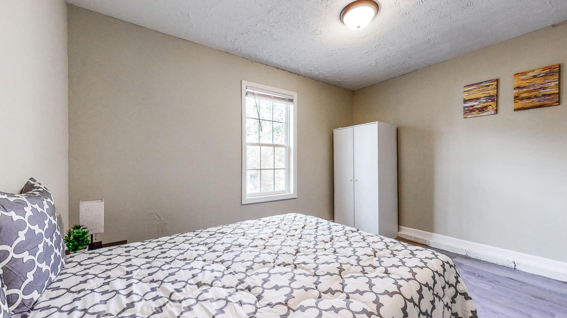 bedroom, detected: window blind, bed
