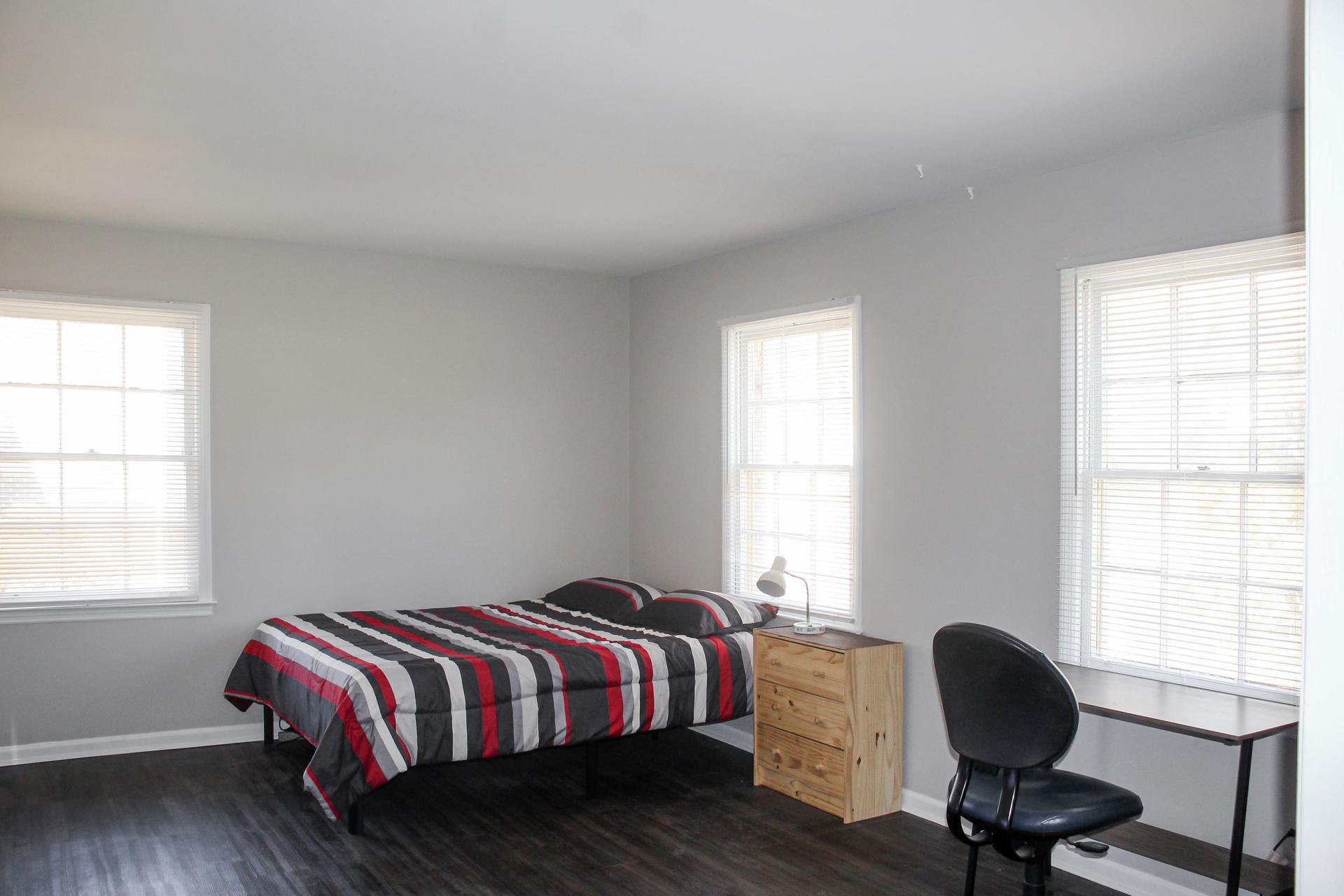 bedroom, detected: window blind, bed