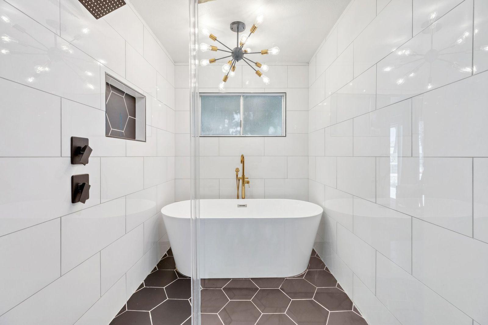 private soaking tub and waterfall