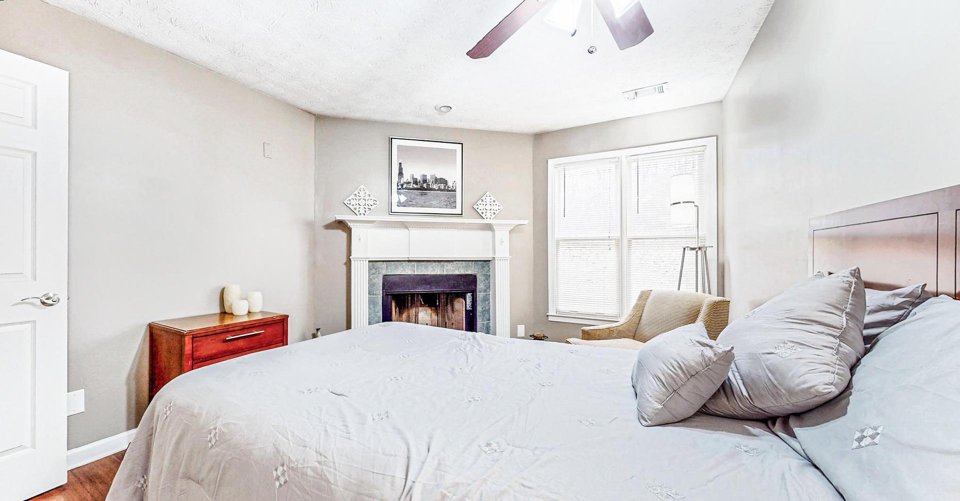 bedroom, detected: bed, sofa, fireplace, fan