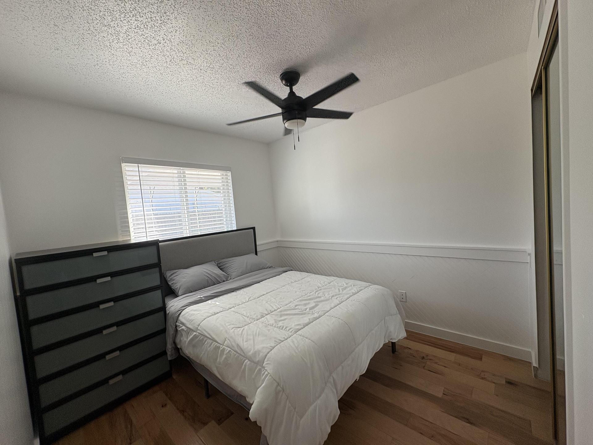 Includes a  six drawer chest and reach in closet