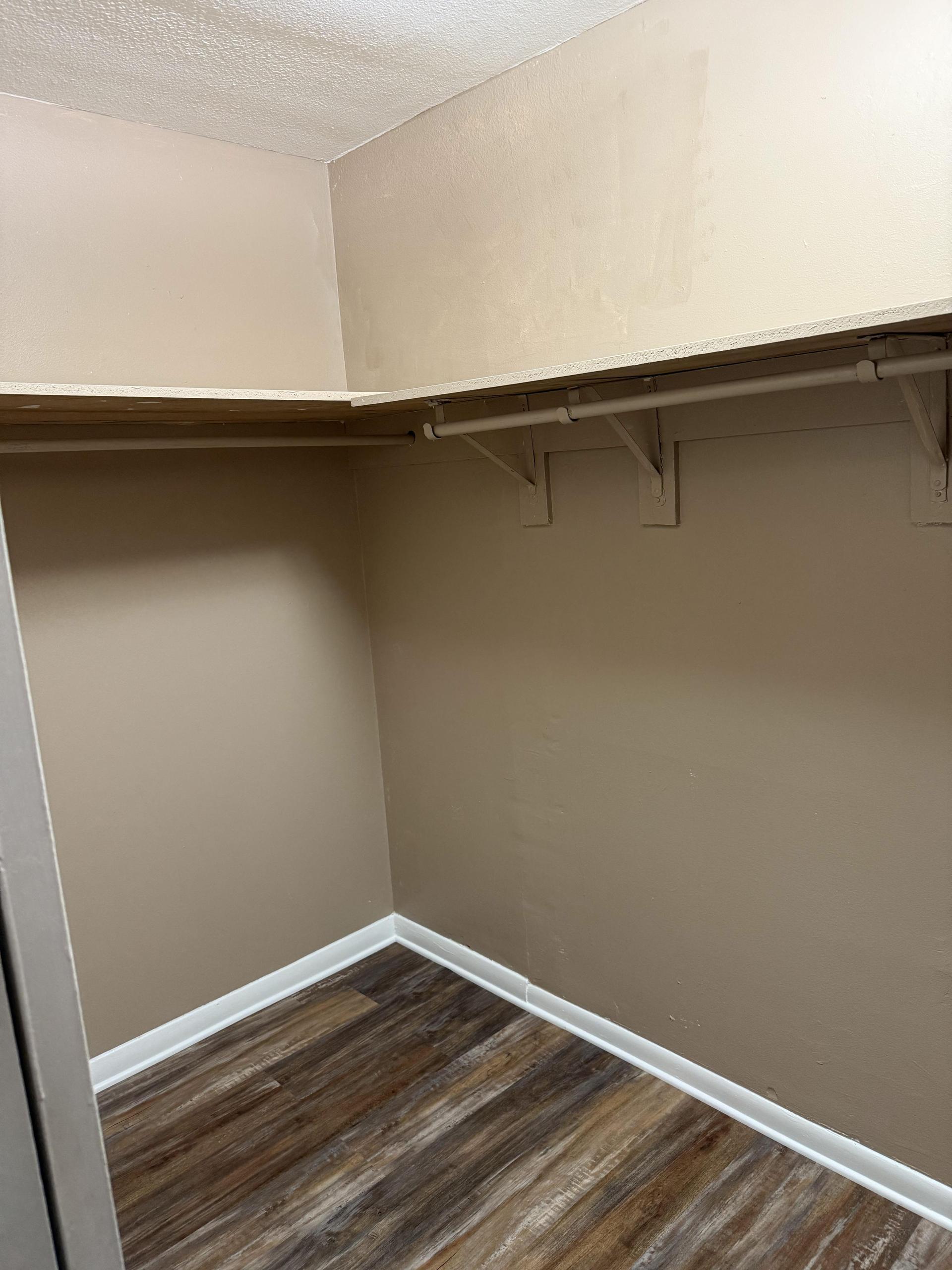 Spacious walk-in closet w/ shelving