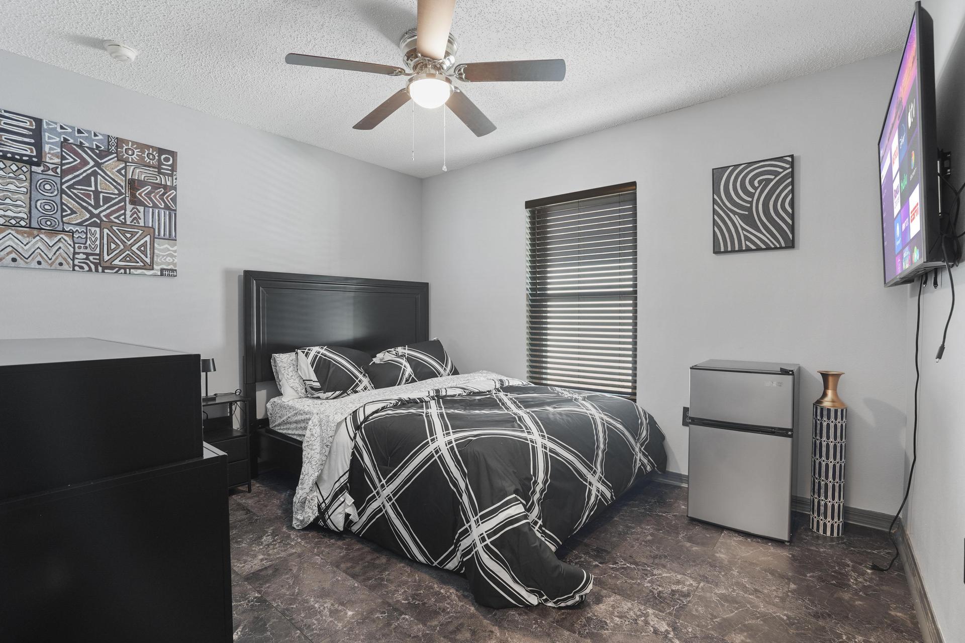Mini-Fridge and Ceiling Fan to keep cool~
