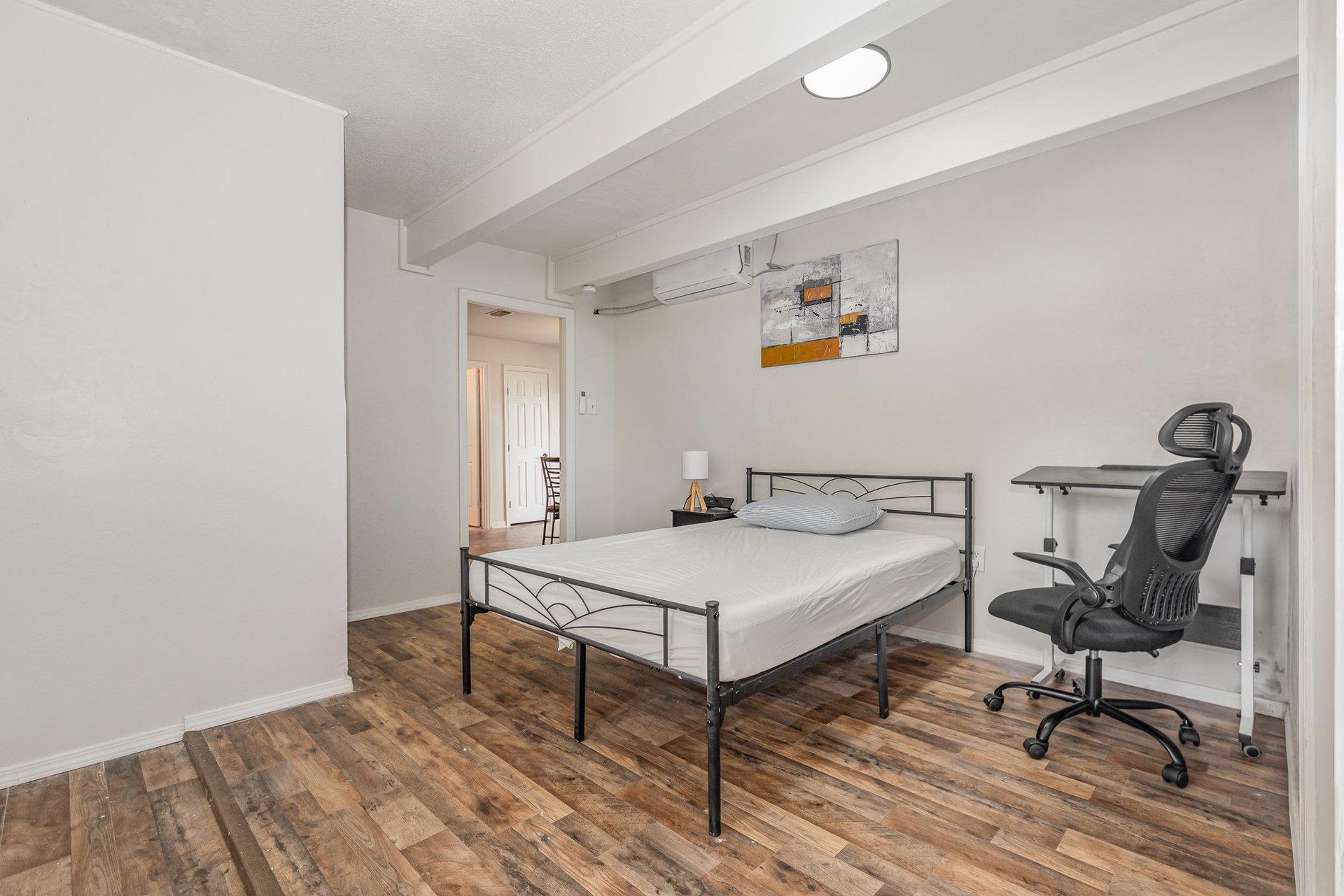 Full size Memory Foram mattress, antibacterial pillow with Side table (with outlets inbuilt) and lamp.