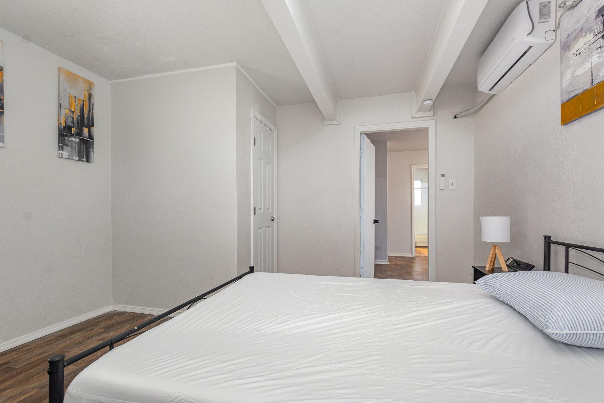 Full size Memory Foram mattress, antibacterial pillow with Side table (with outlets inbuilt) and lamp.