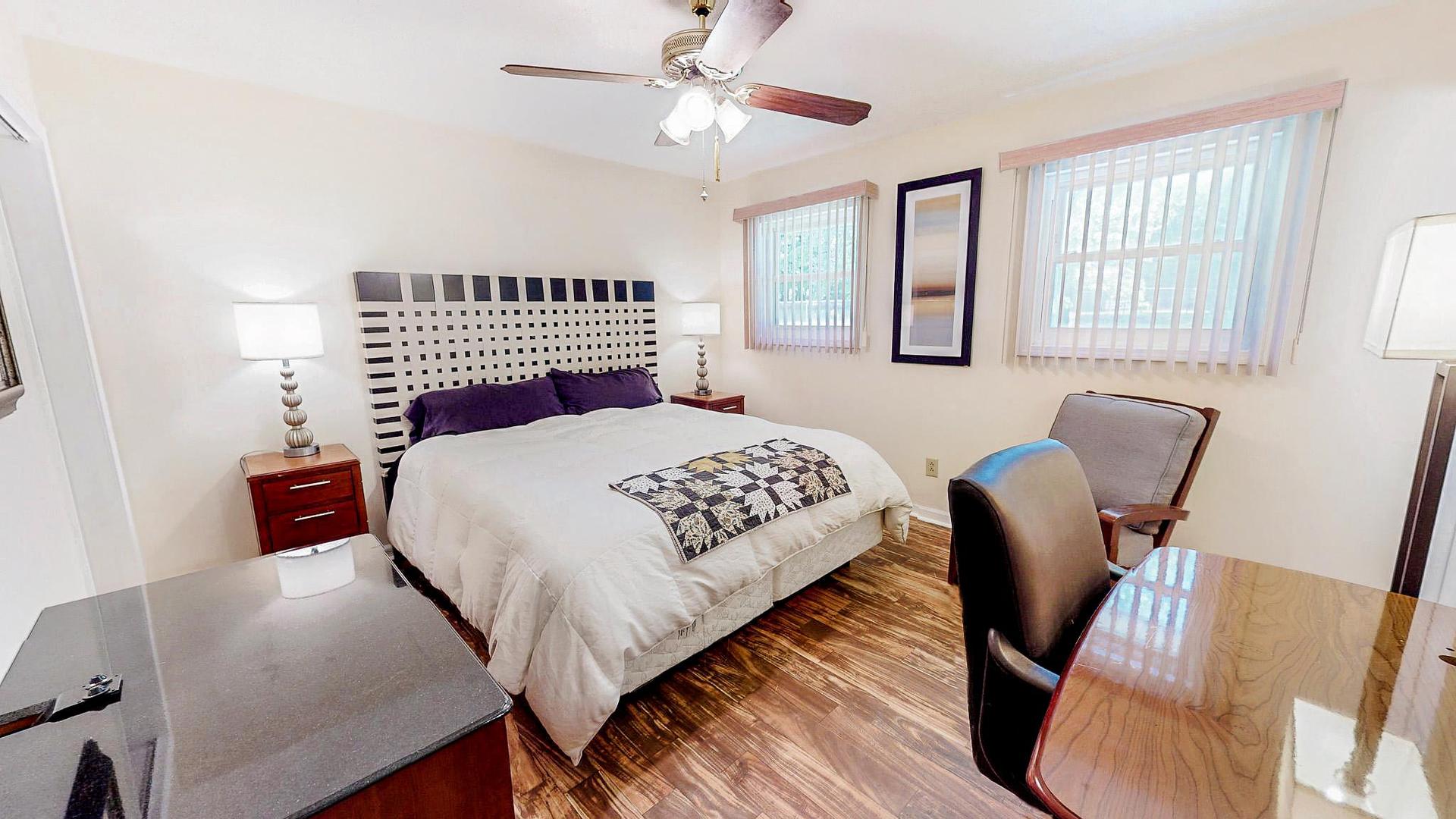 bedroom, detected: bed, fan
