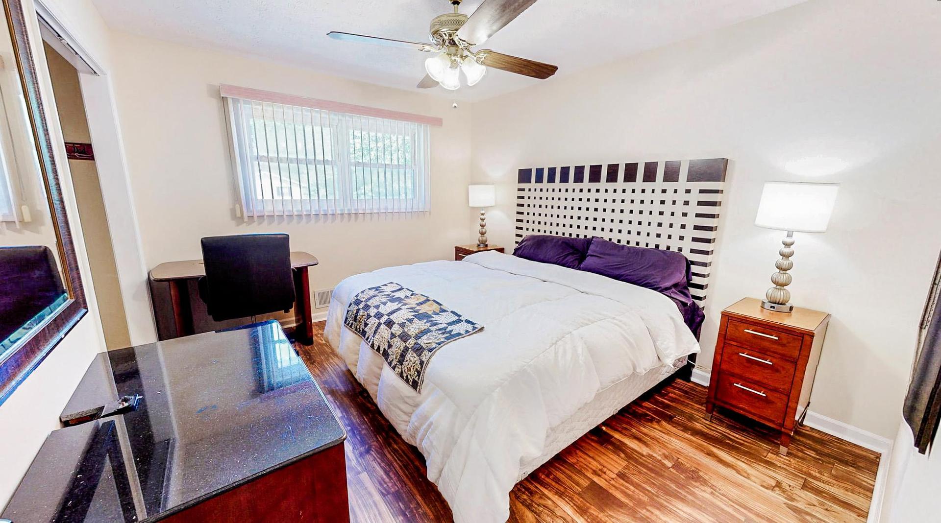 bedroom, detected: bed, fan