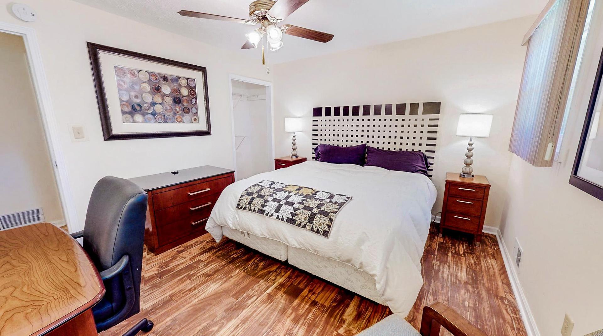 bedroom, detected: bed, fan