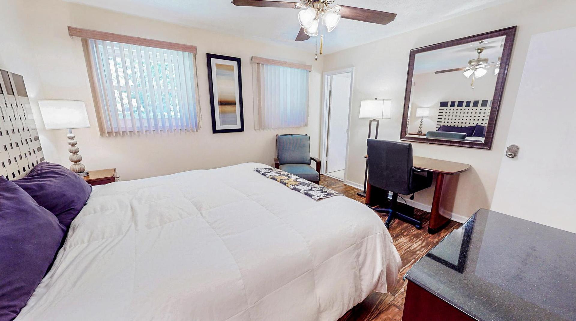 bedroom, detected: bed, fan