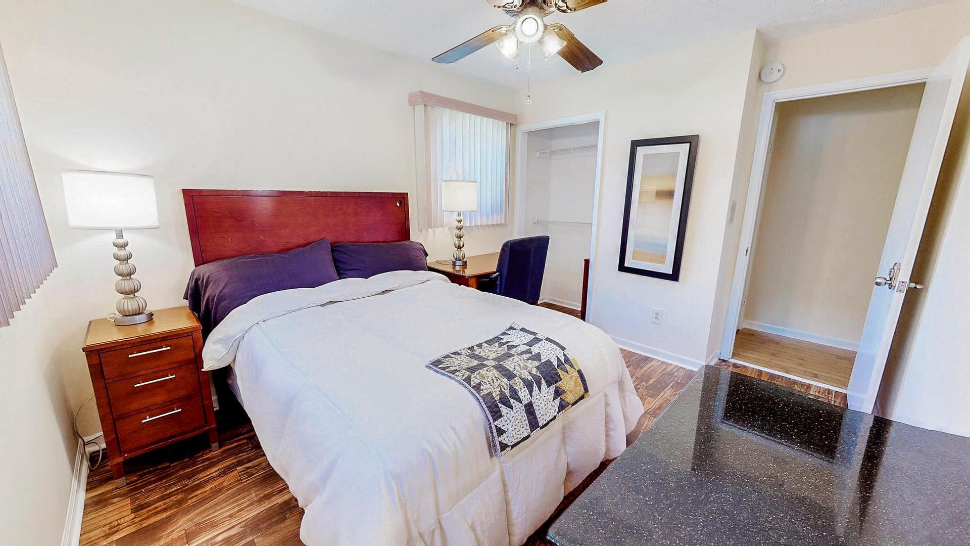 bedroom, detected: bed, fan