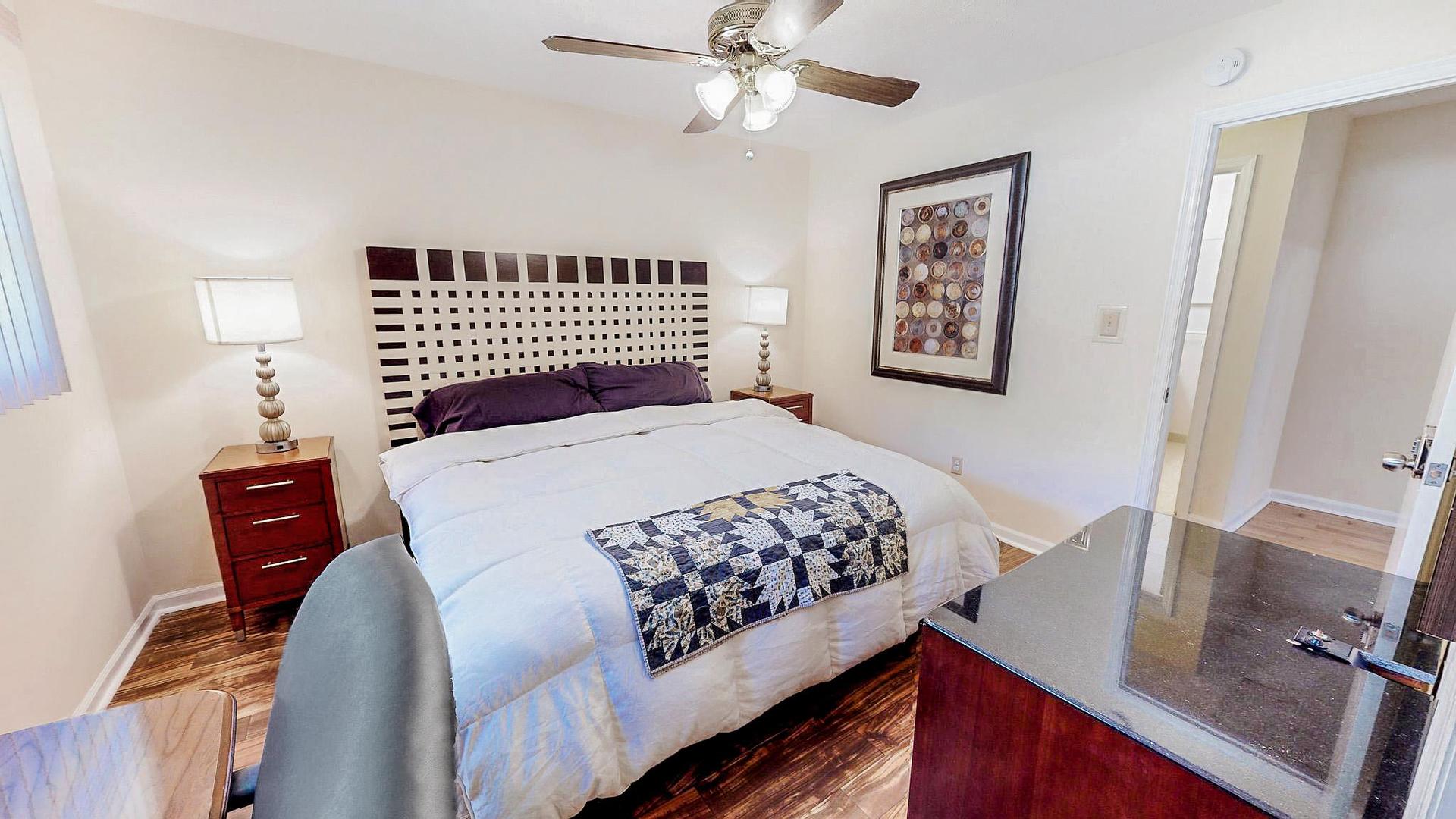 bedroom, detected: bed, fan