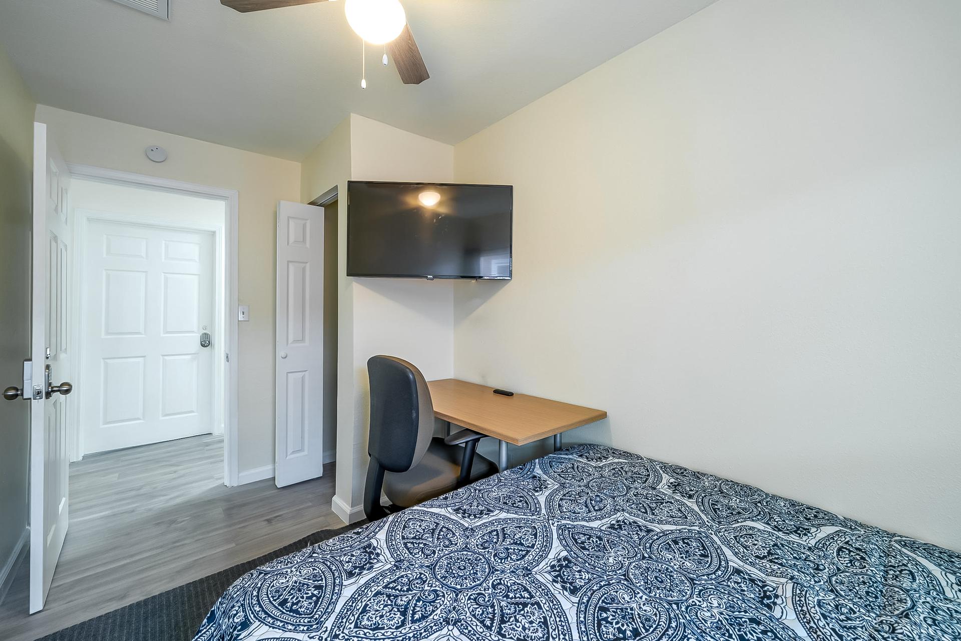 bedroom, detected: bed, ceiling fan