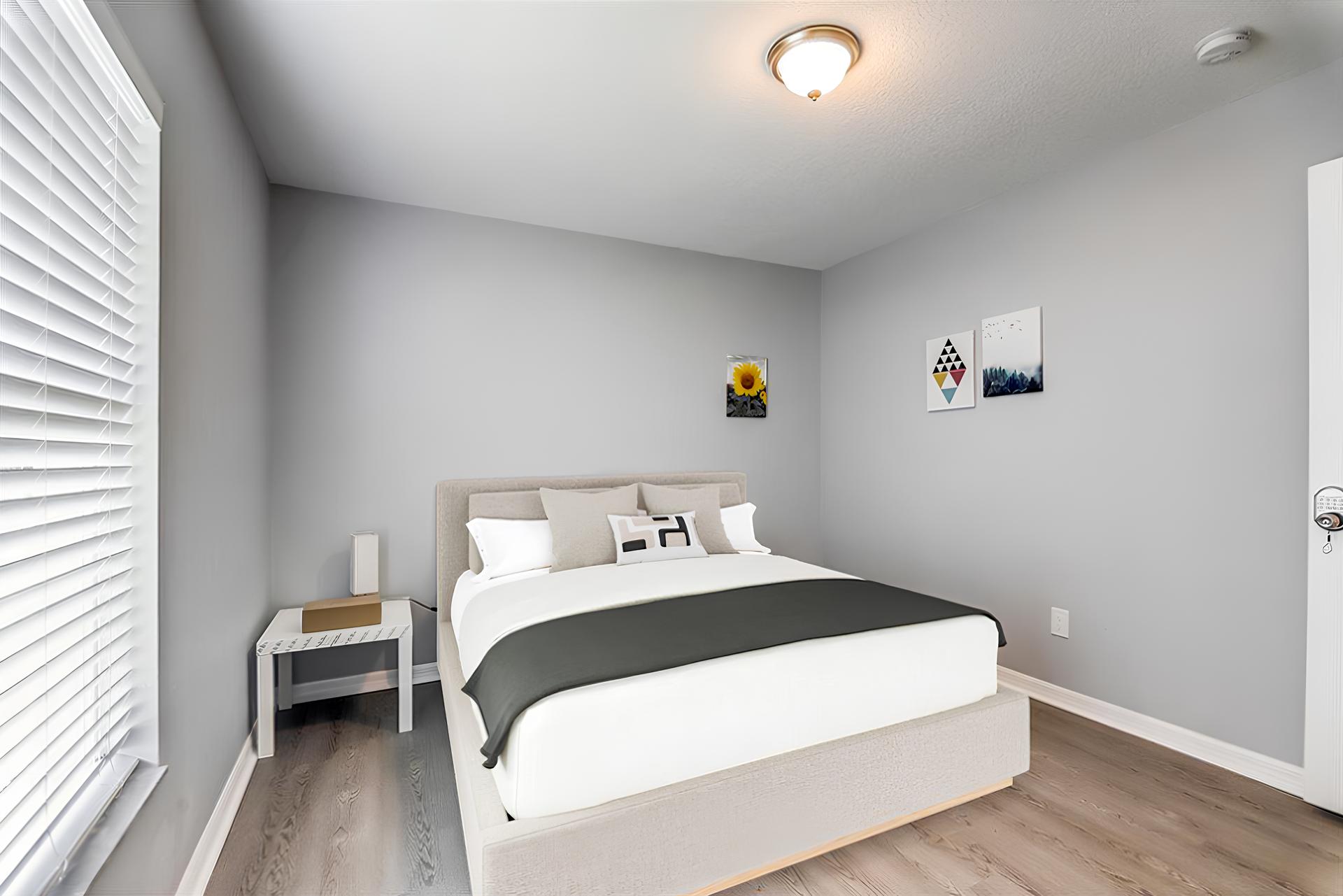 bedroom, detected: bed, window blind