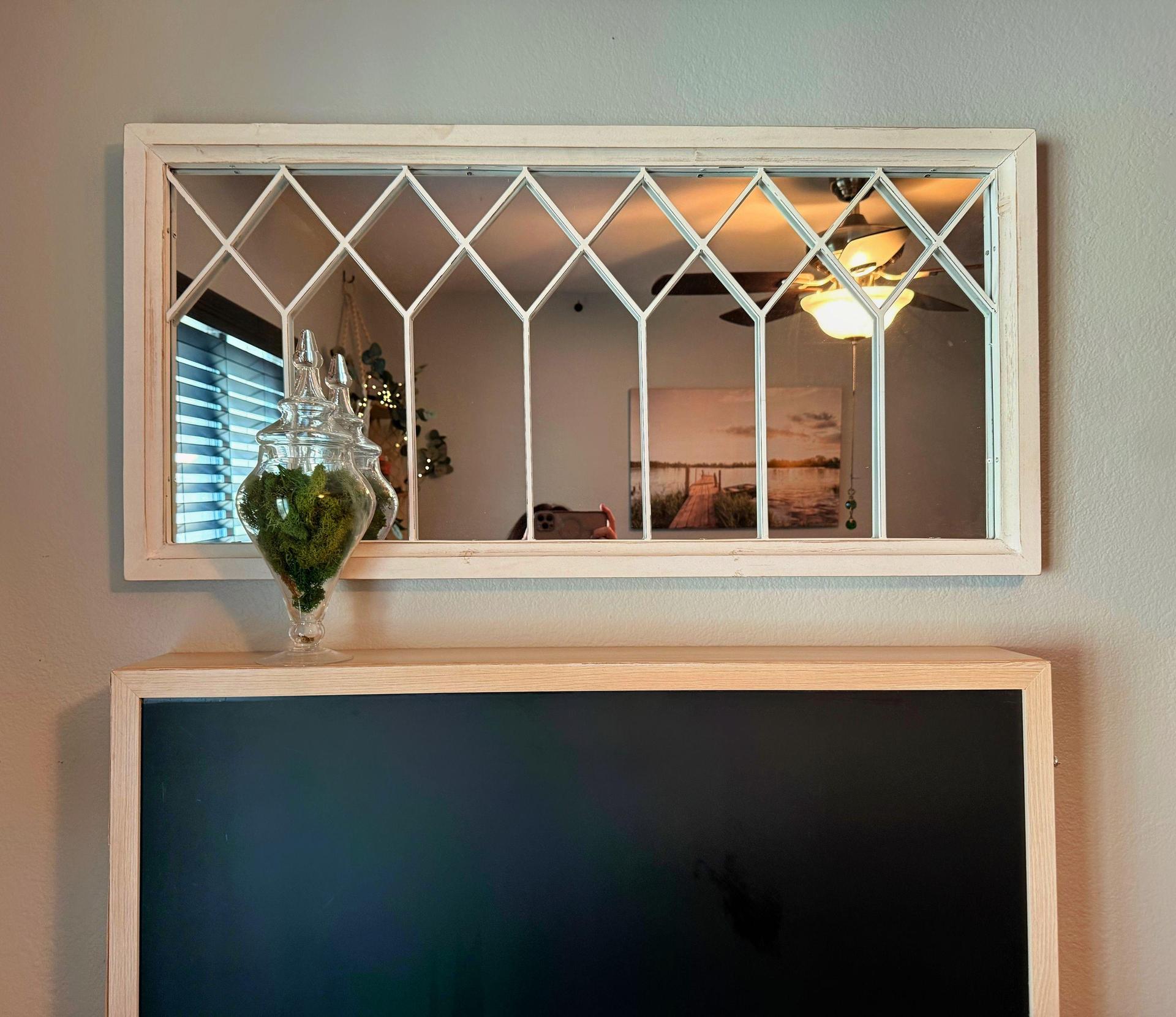 Modular desk and mirror. Desk has a chalkboard when closed for notes.