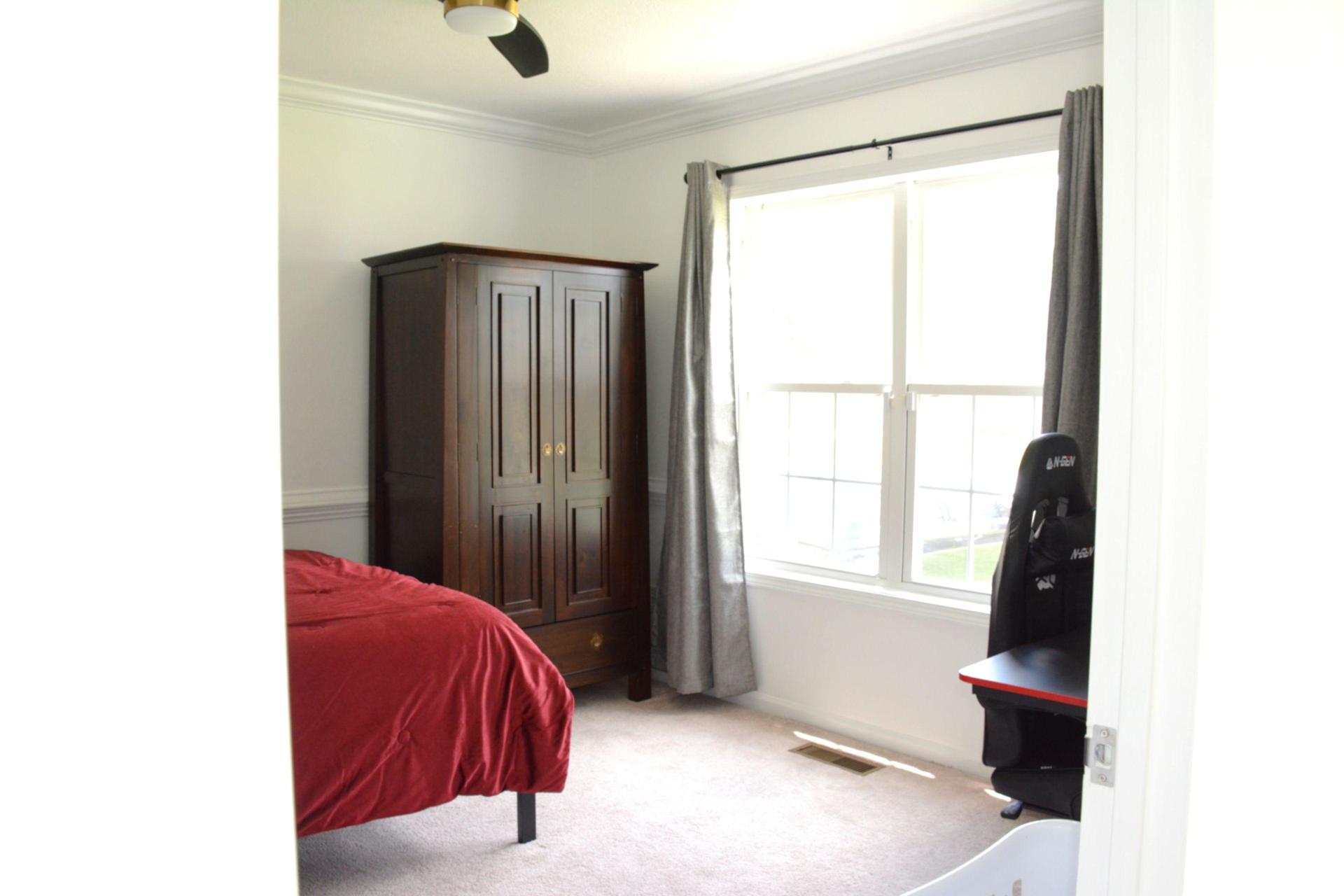Room with curtains open.