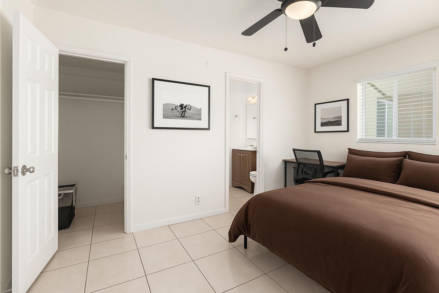 Cozy Bedroom 4 with a Window Bringing in Natural Light, a private Workspace and Nightstand!