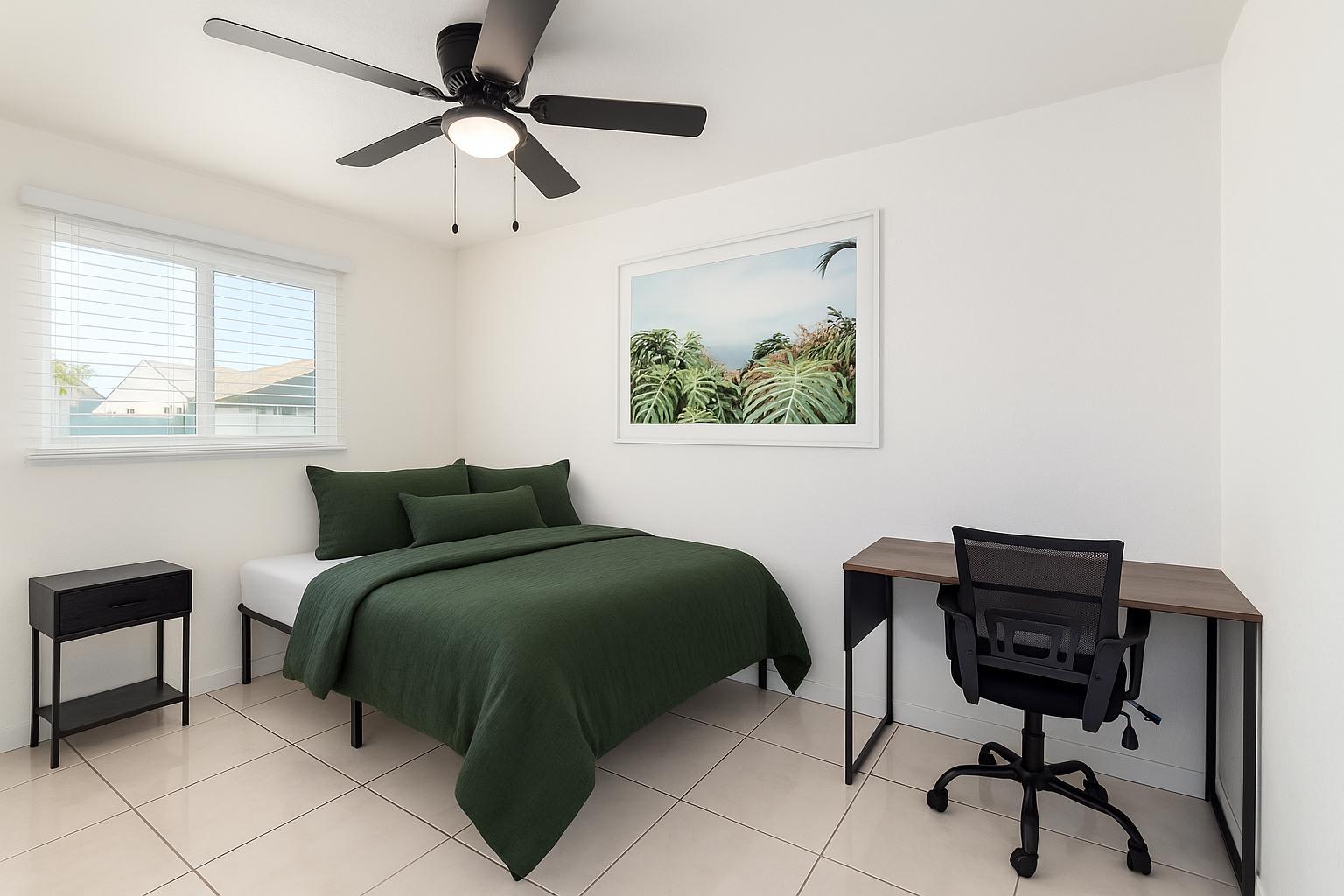 Cozy Bedroom 3 with a Window Bringing in Natural Light, a private Workspace and Nightstand!