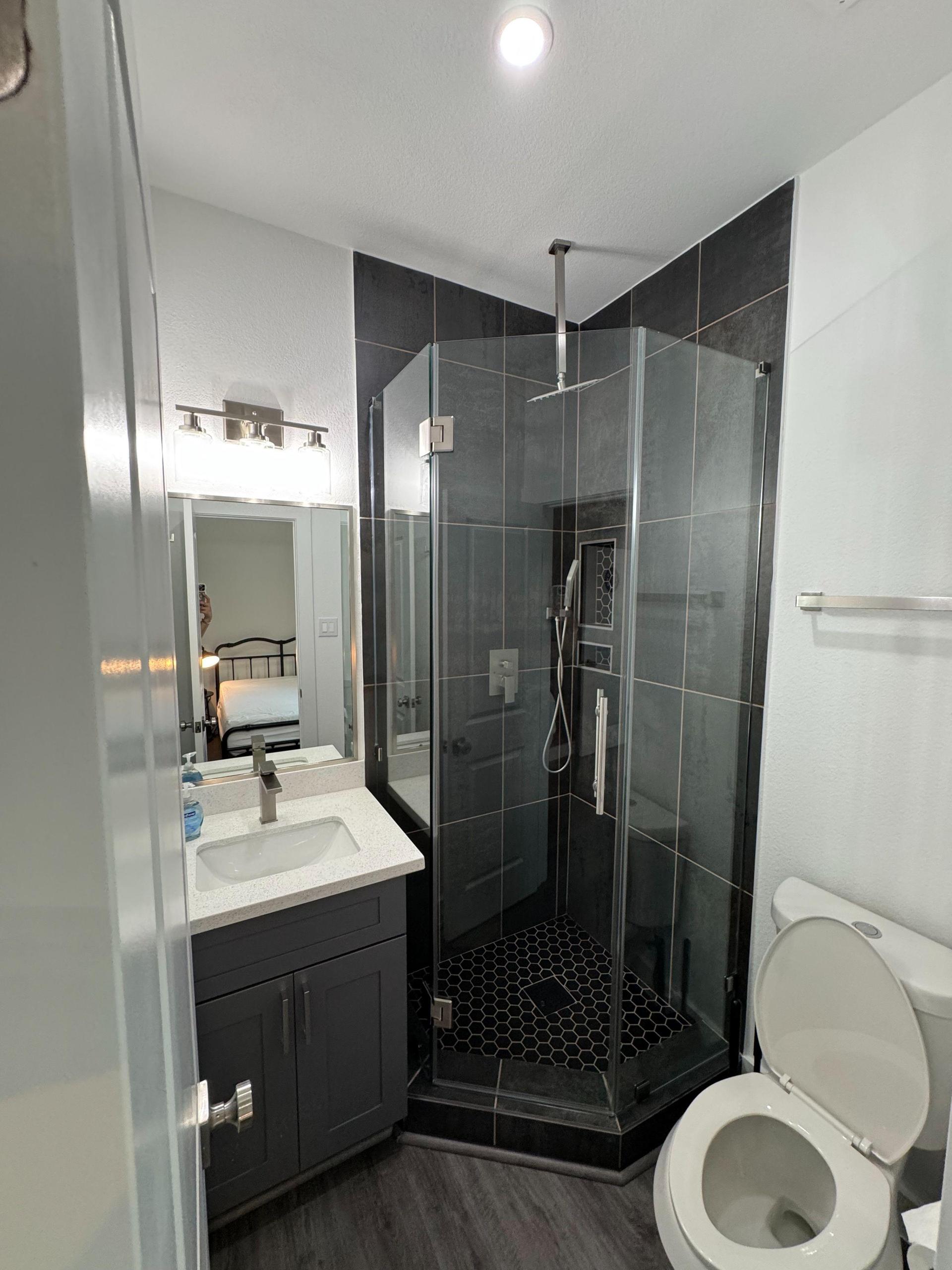 Standing Shower with Rainfall Shower Head and Wand