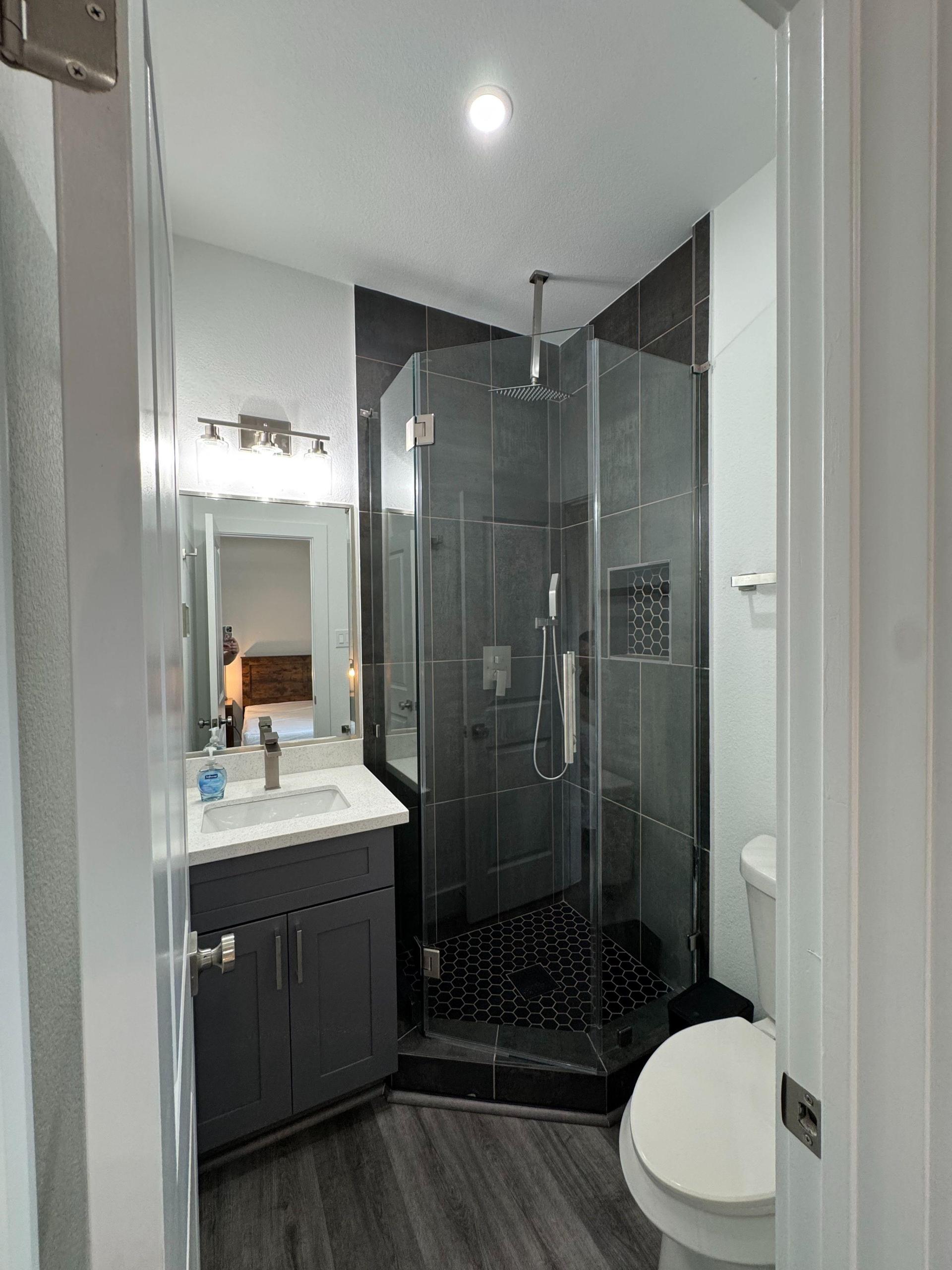 Standing Shower with Rainfall Shower Head and Wand