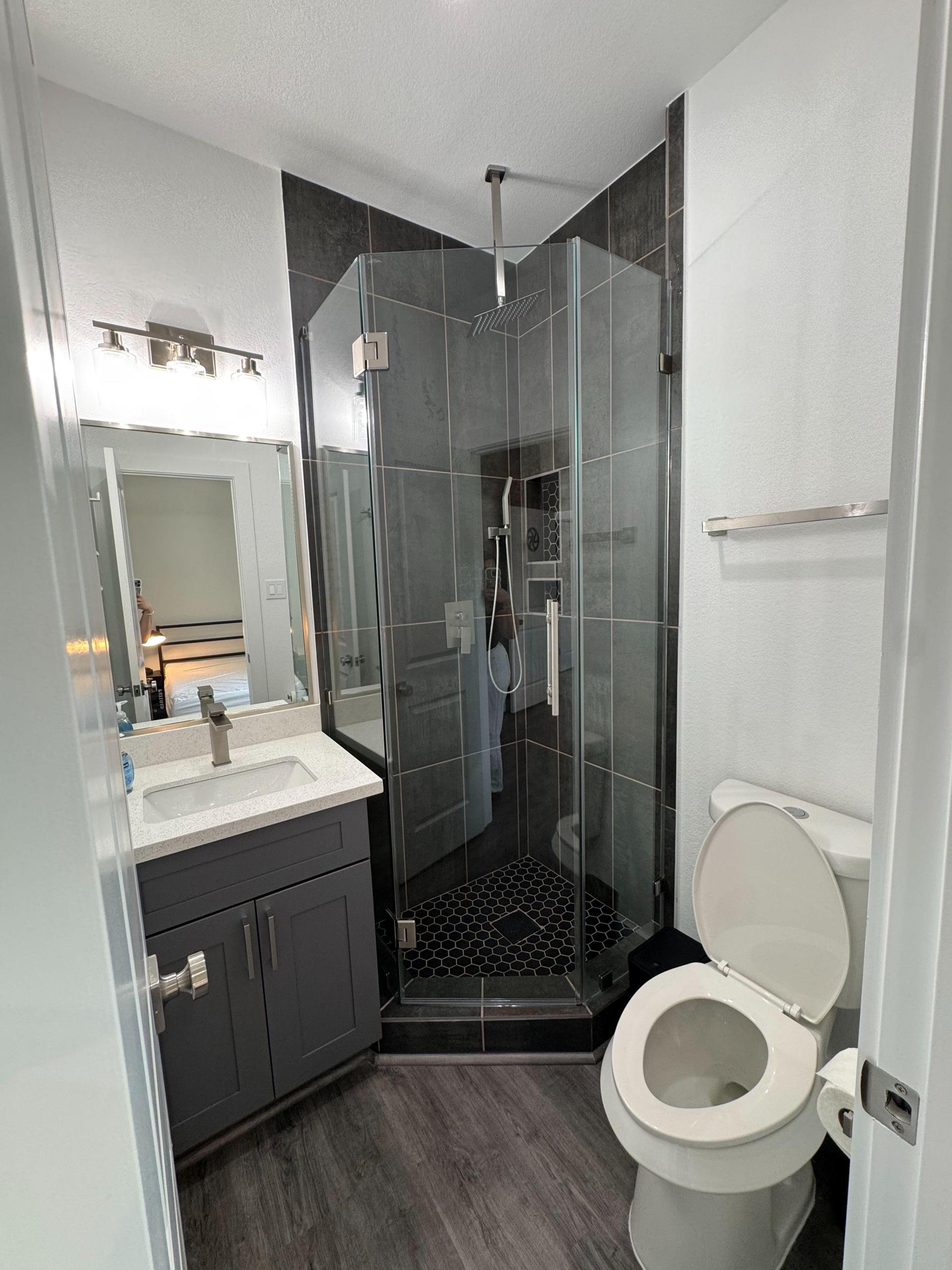 Standing Shower with Rainfall Shower Head and Wand