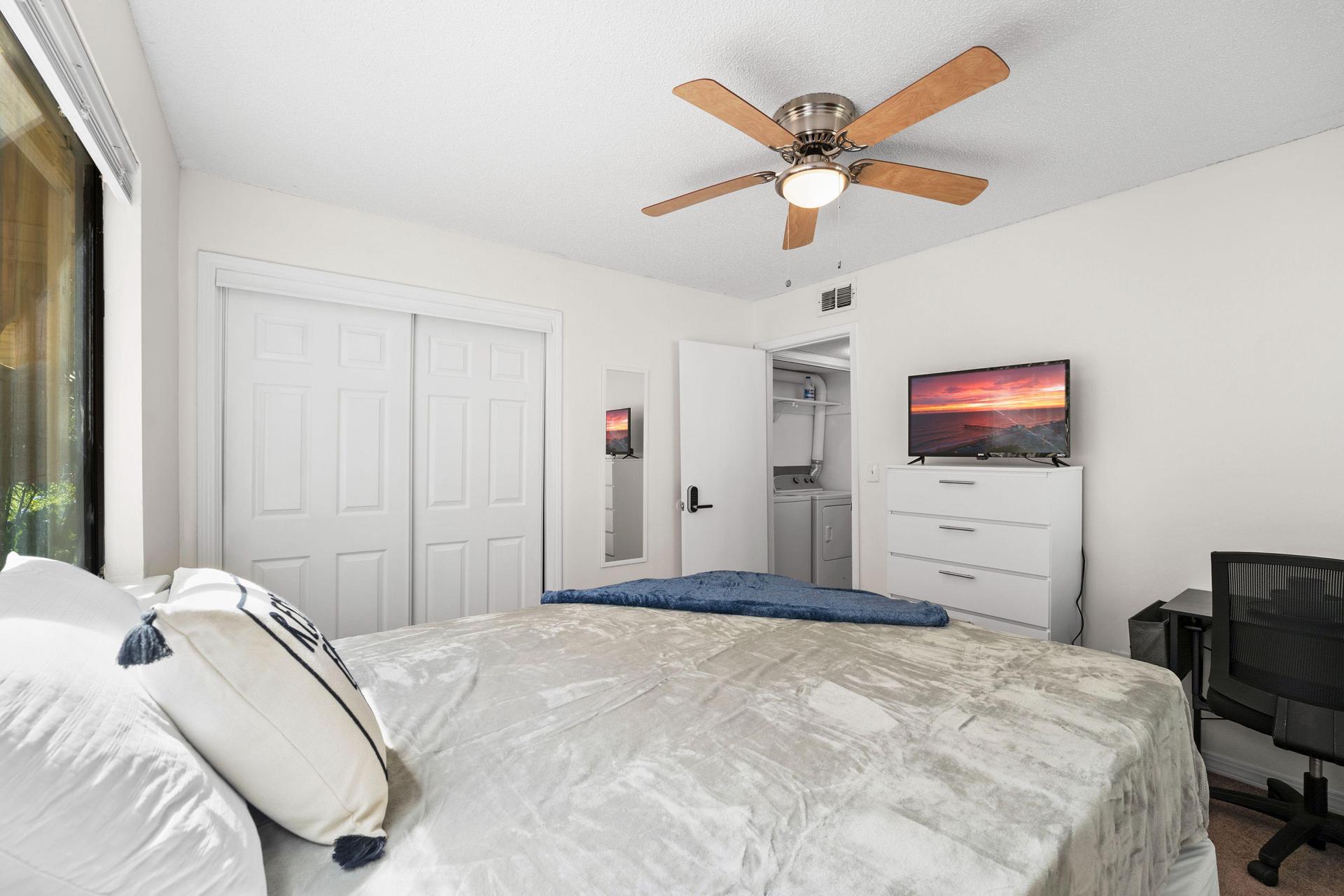 Queen bed with closet and dresser for extra storage