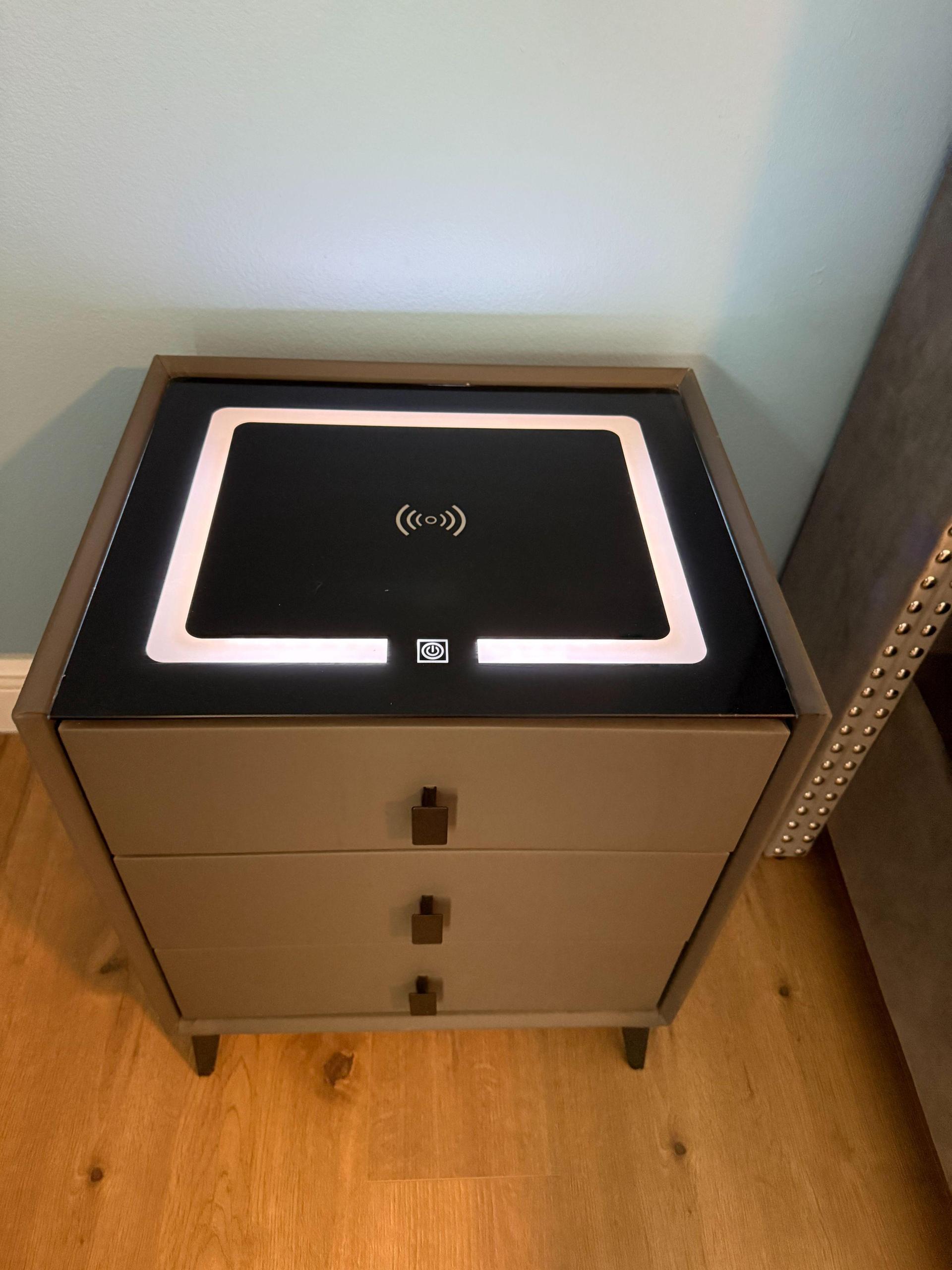 Night stand with wireless charging, usb ports and nightlight