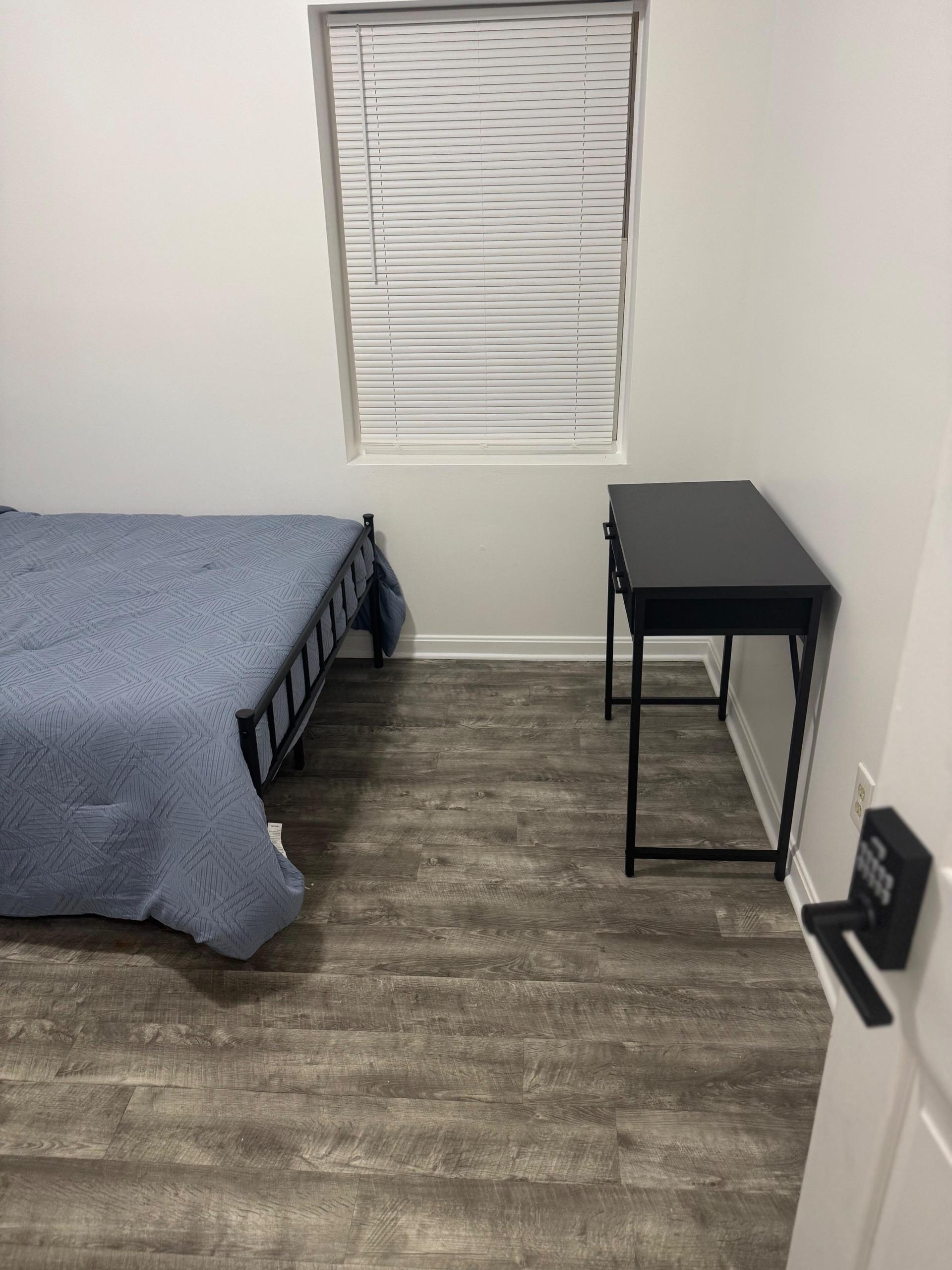 bed and desk view (chair is included with desk)