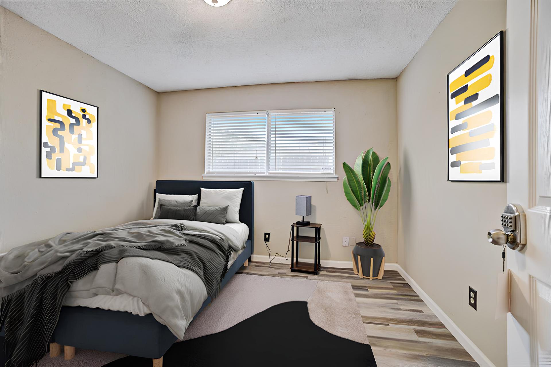 bedroom, detected: window blind, bed