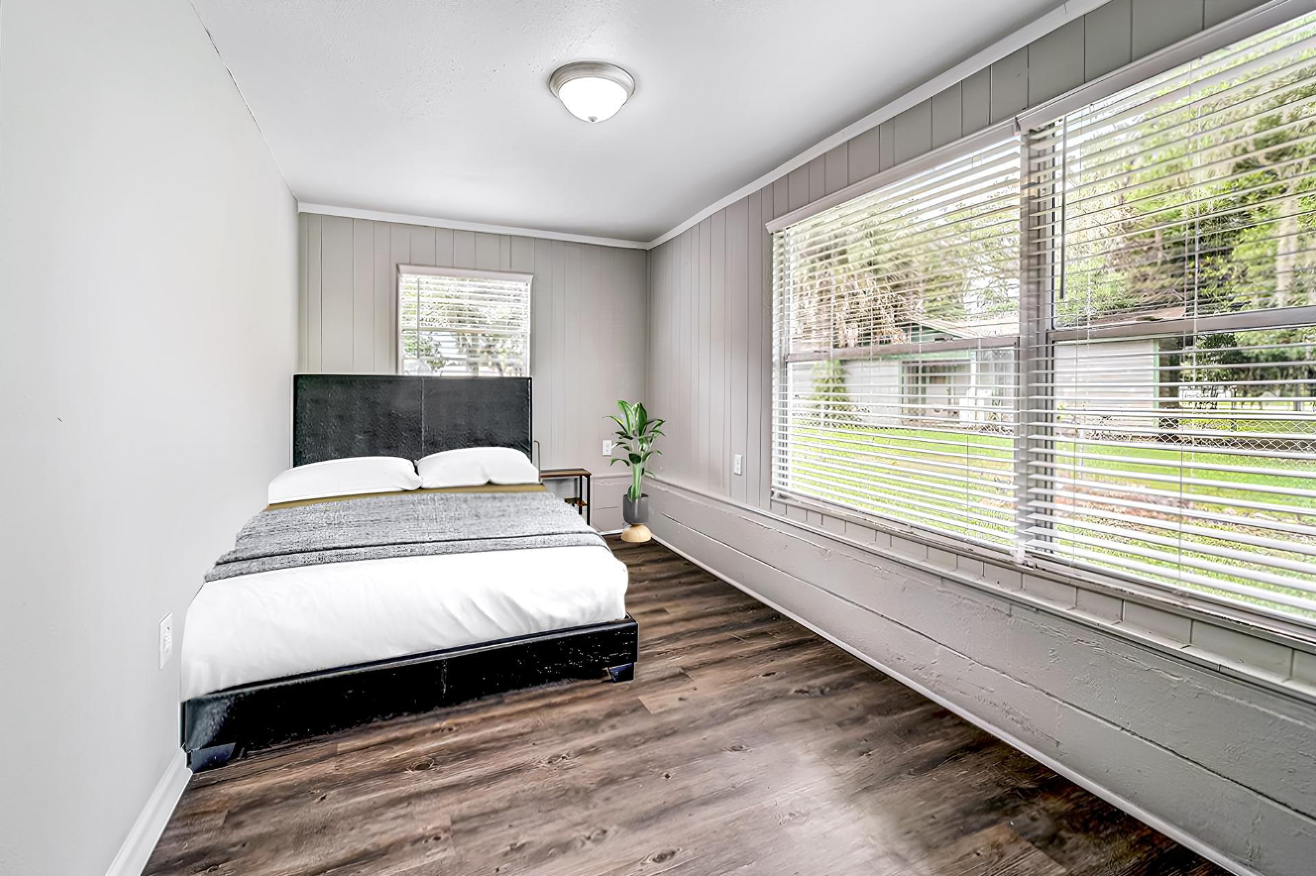 bedroom, detected: window blind, bed