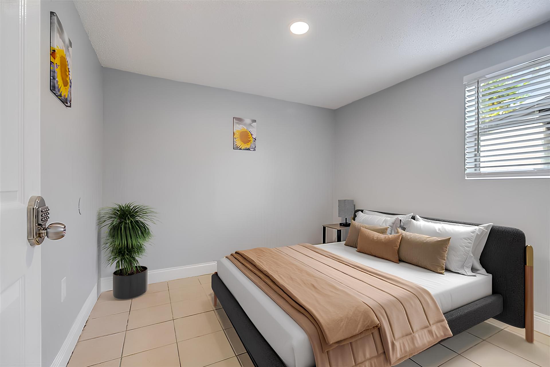 bedroom, detected: window blind, bed