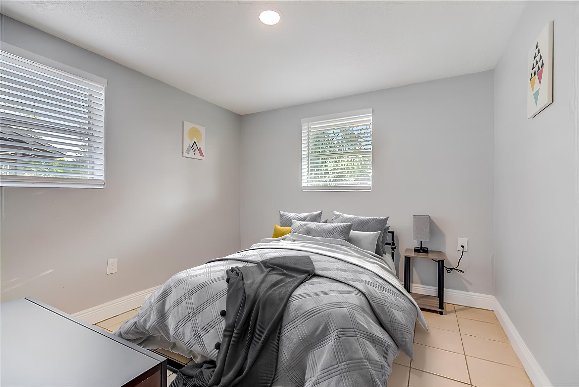 bedroom, detected: window blind, bed