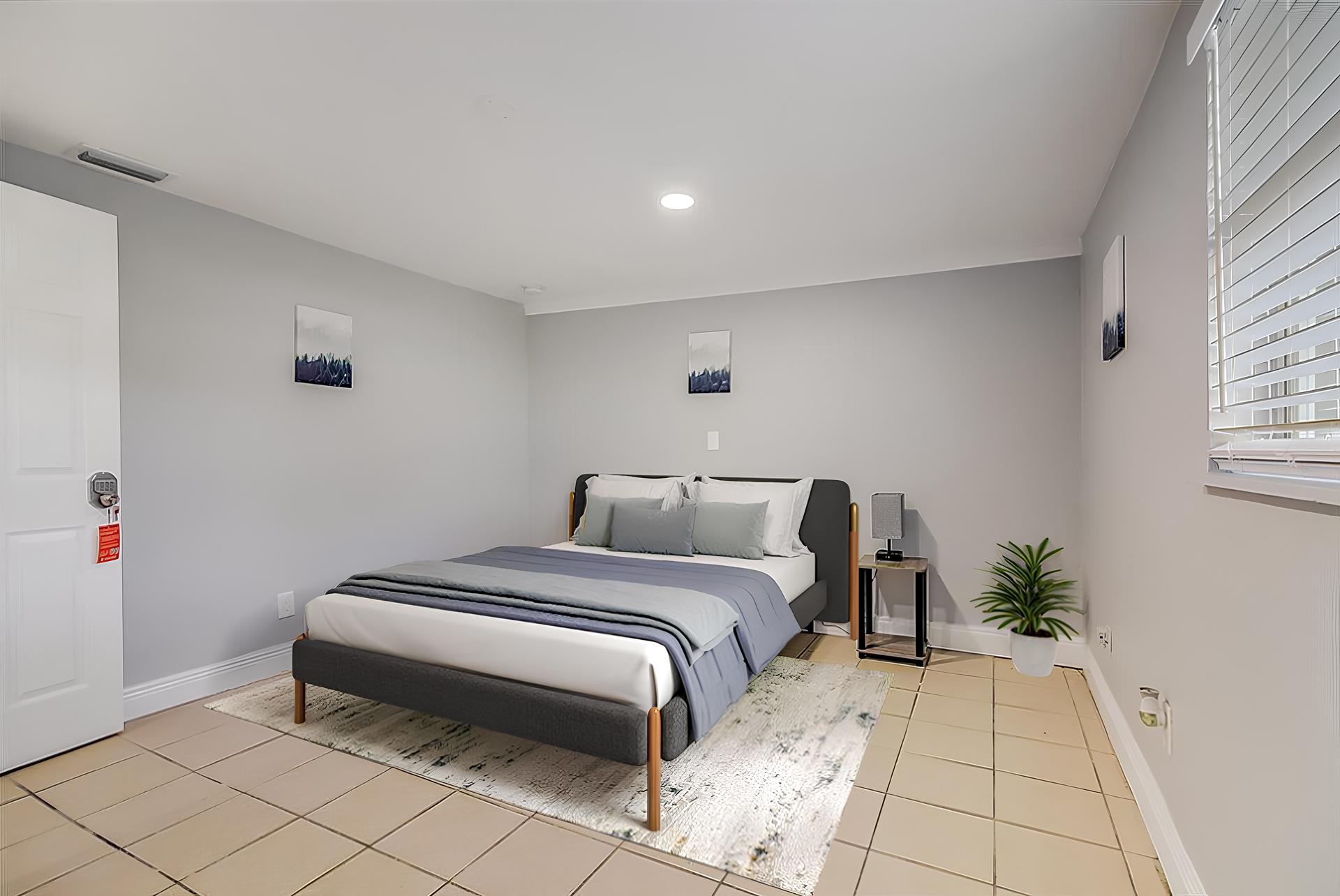 bedroom, detected: window blind, bed