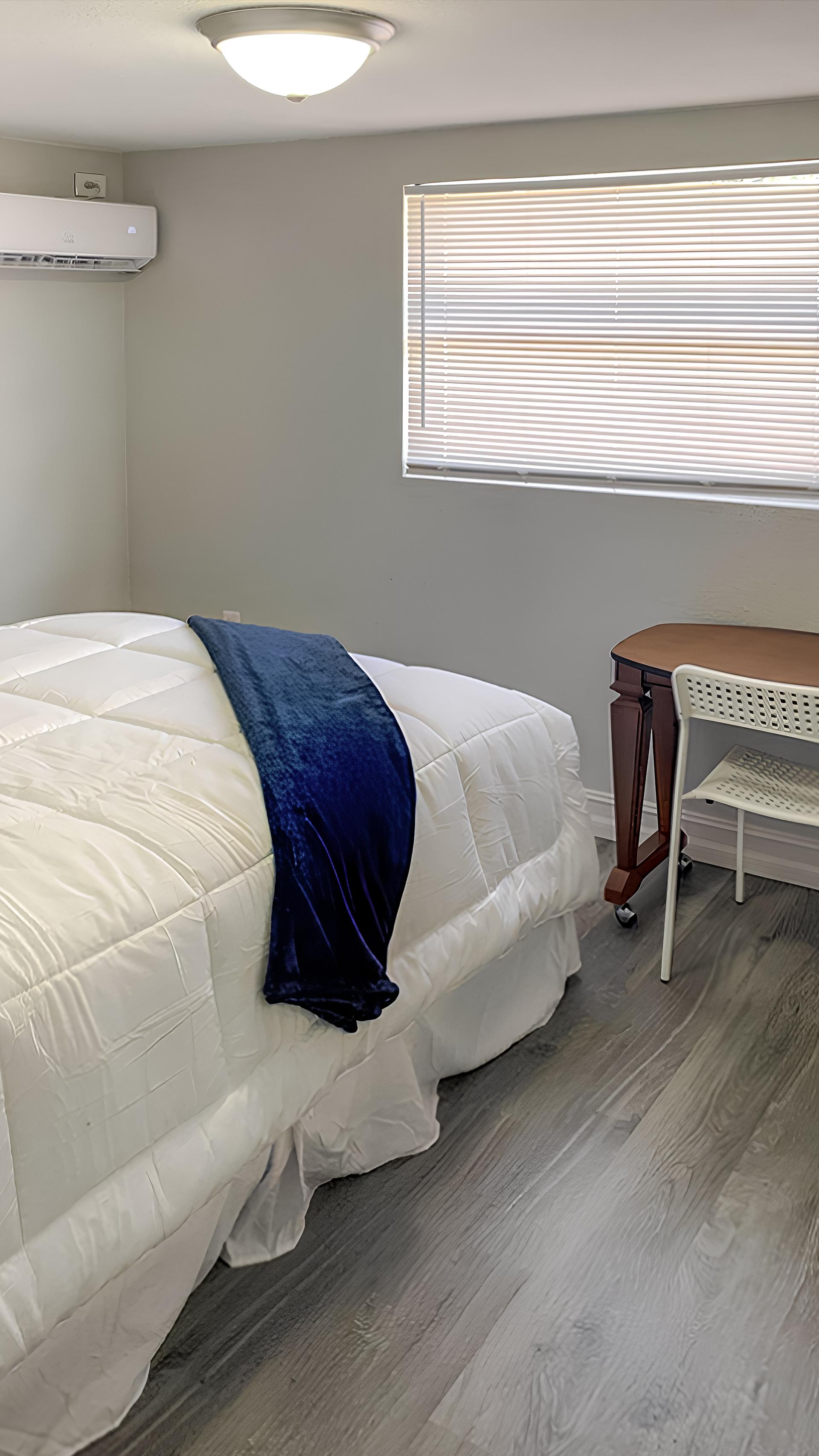 bedroom, detected: window blind, bed