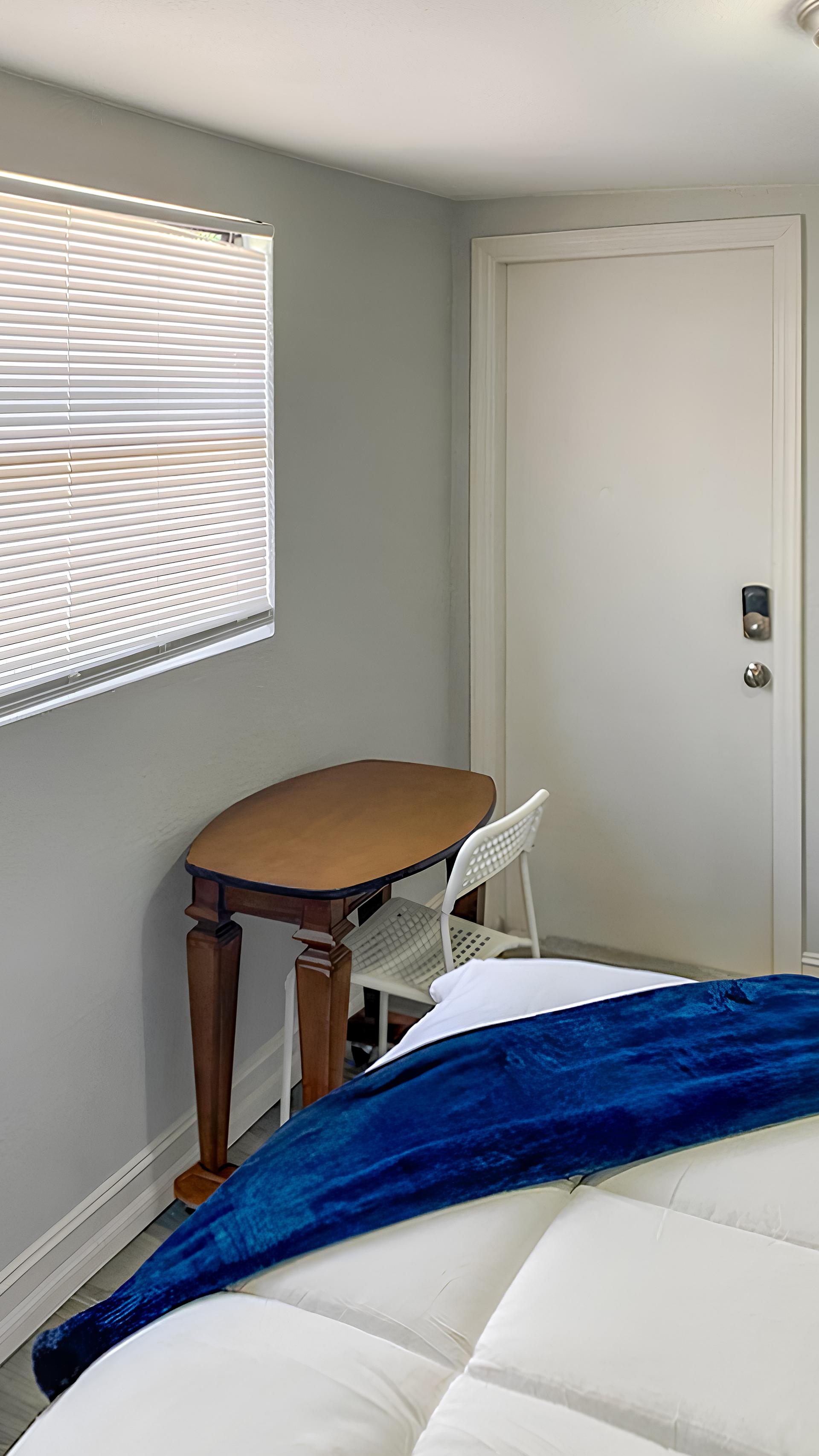 bedroom, detected: window blind, bed