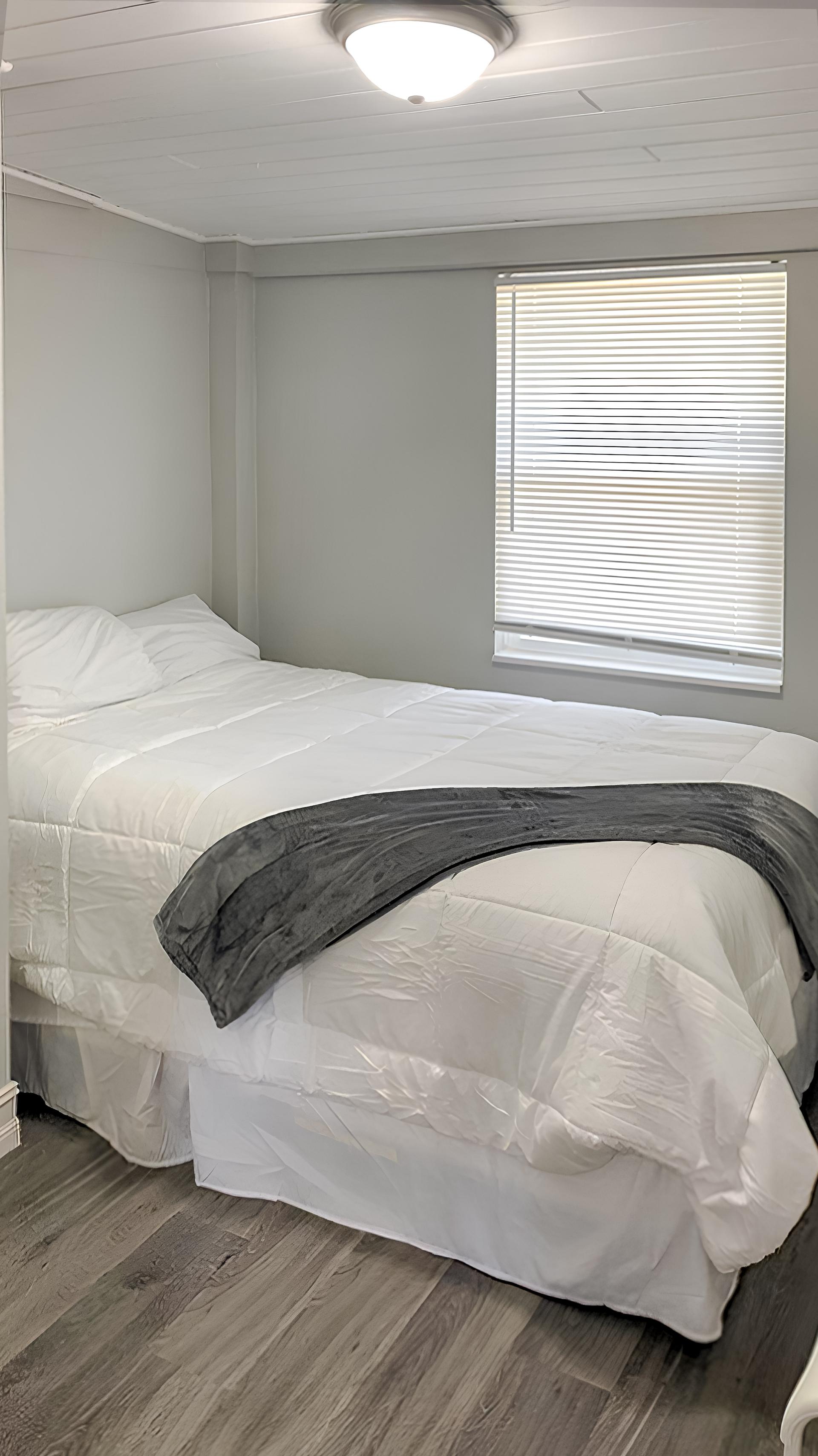 bedroom, detected: window blind, bed