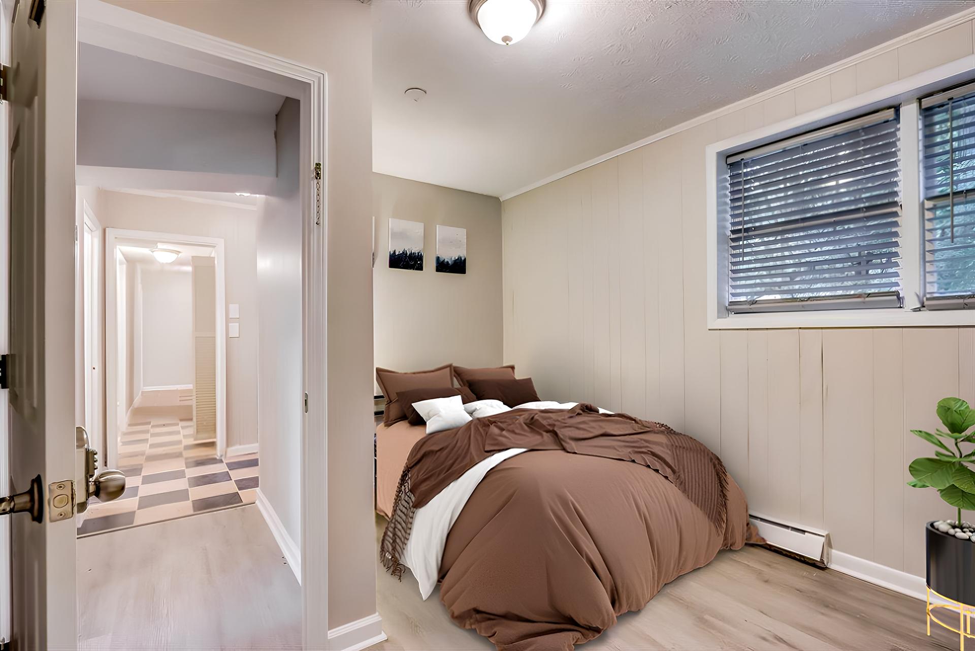 bedroom, detected: bed, window blind