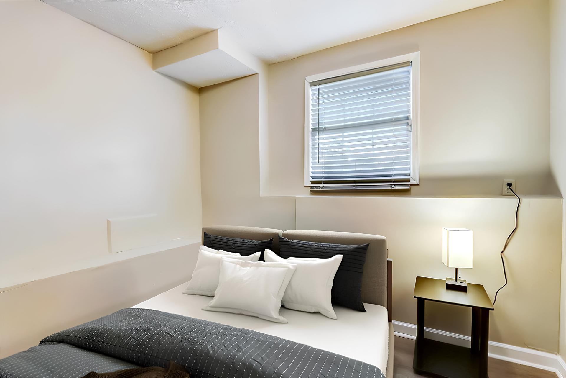 bedroom, detected: window blind, bed