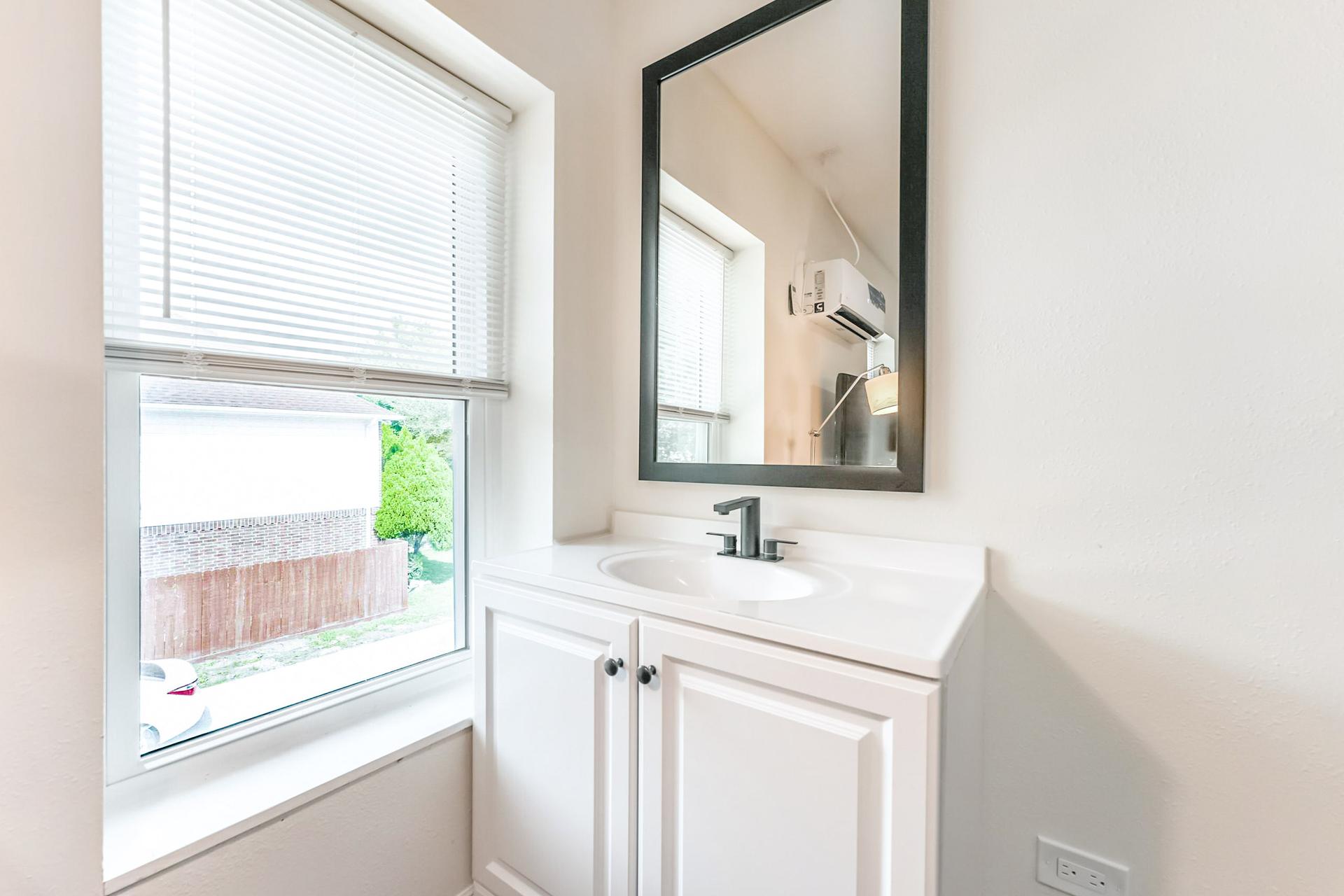 Private vanity with mirror