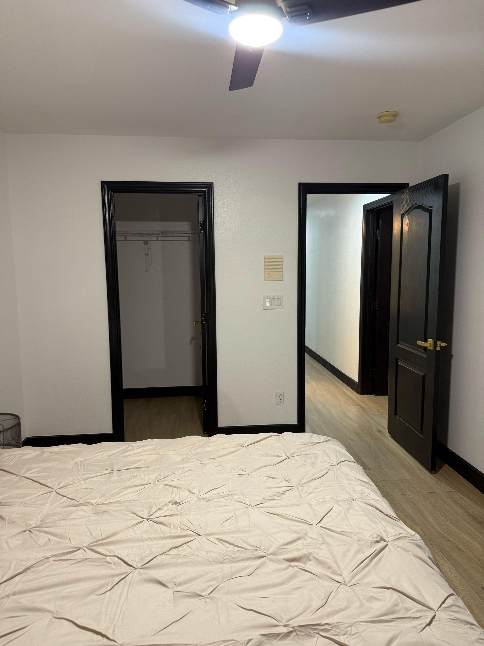 Walk-in-closet and entrance of room.