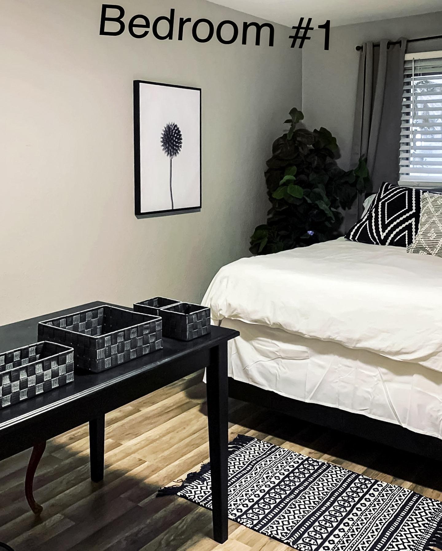 bedroom, detected: window blind, bed, carpet