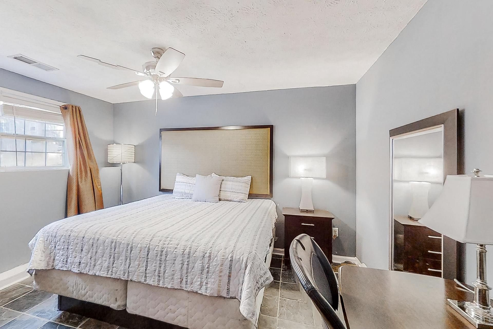 bedroom, detected: bed, ceiling fan