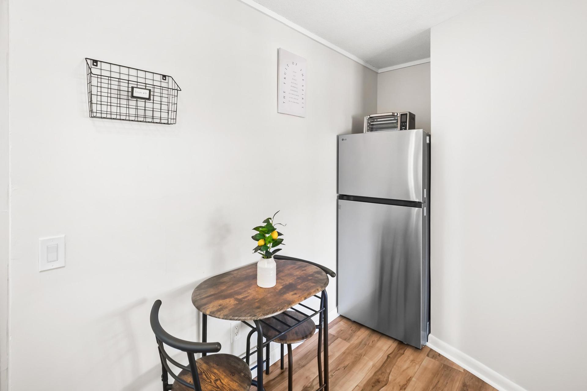Dining room and fridge