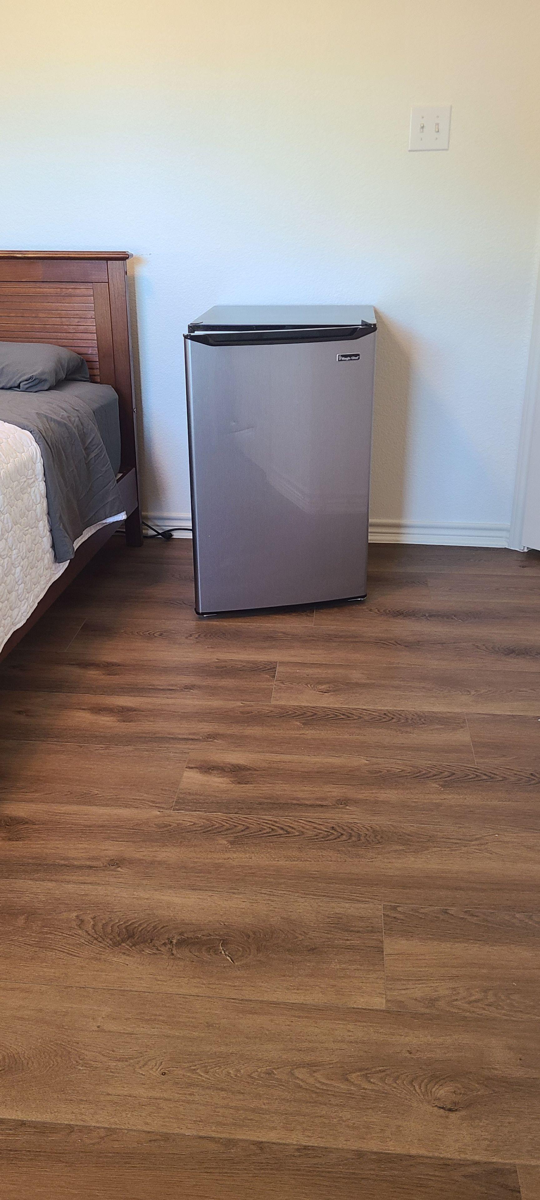 Mini Fridge on new flooring